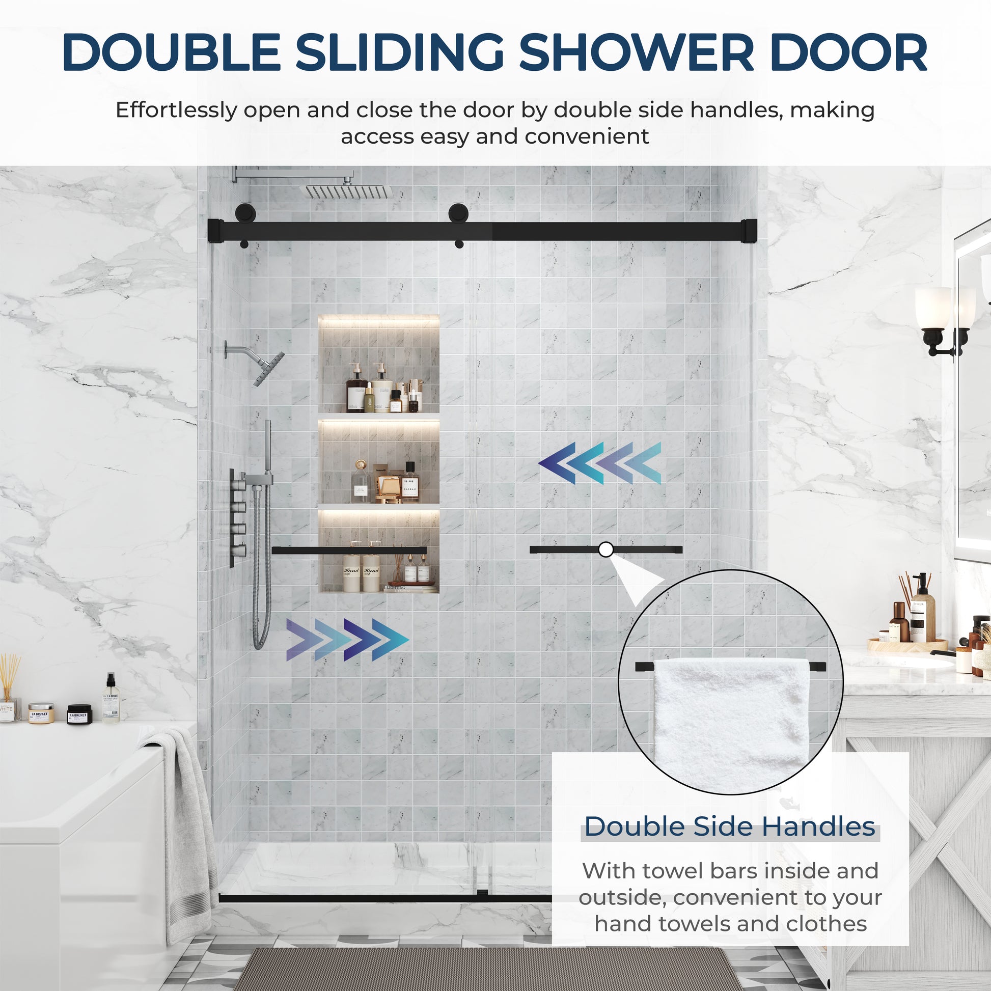 60"x75" Frameless Sliding Shower Door with 5/16" Tempered Glass