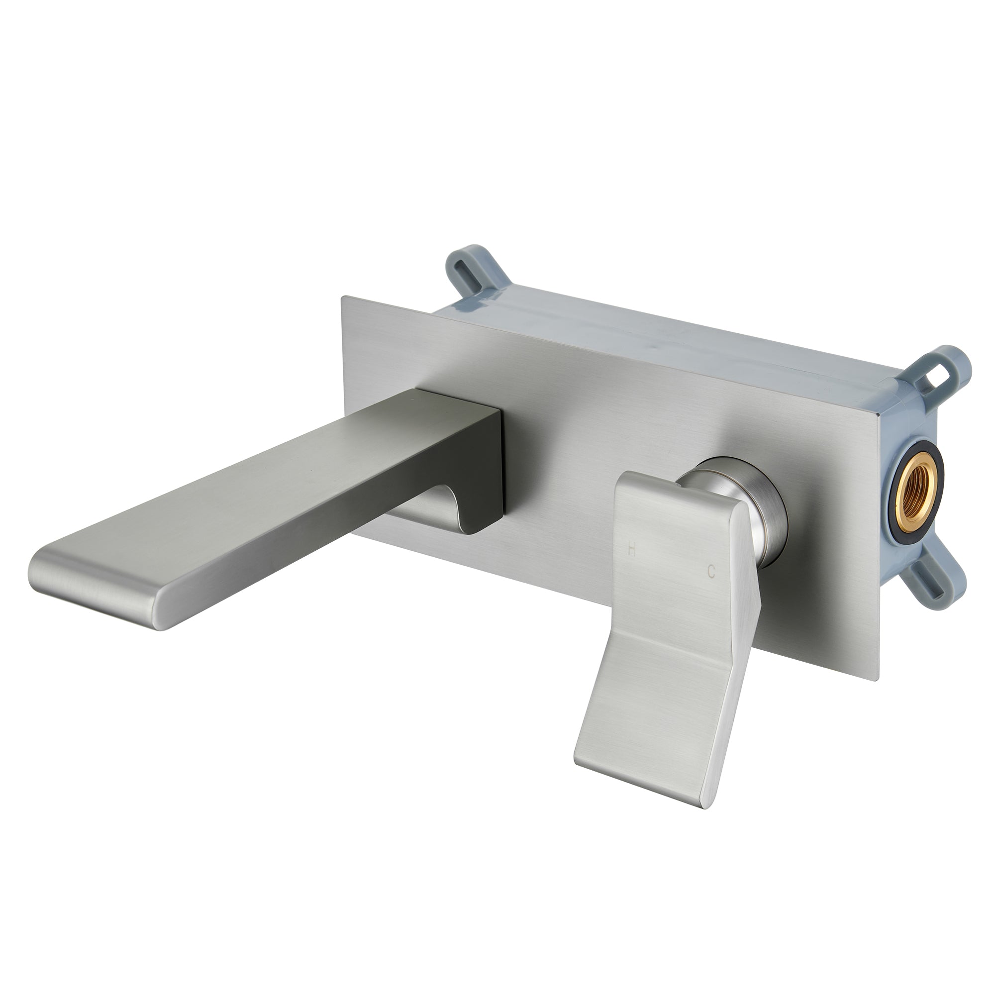 Modern Single Handle Wall Mount Bathroom Faucet with Brass Spout & Plate