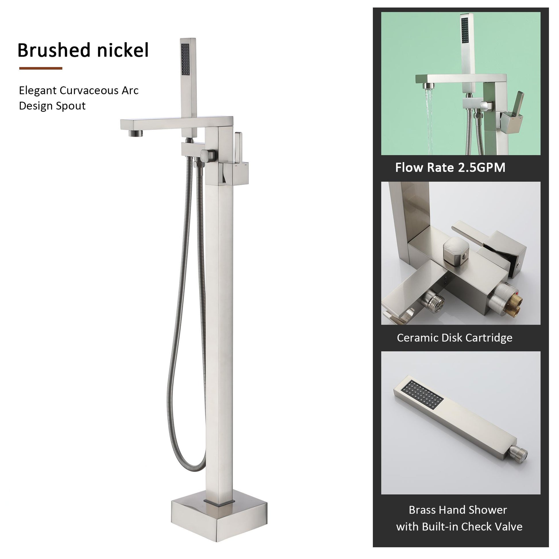 Single Handle Freestanding Tub Faucet with Hand Shower in Brushed Nickel