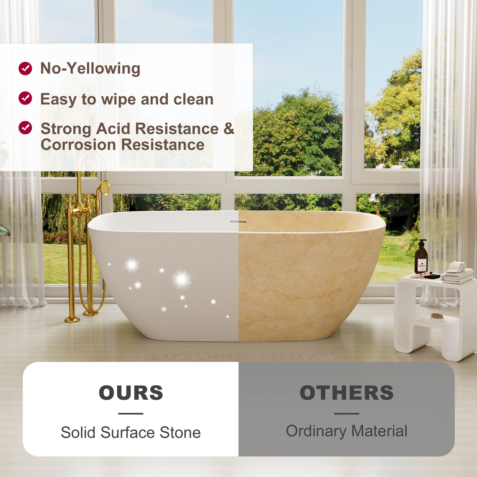 CasaSolid 59"/67" Rectangular Solid Surface Freestanding Tub Designed for Bath Installations - Gridley
