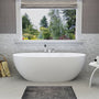 63" Matte White Solid Surface Freestanding Soaking Bathtub with Deck-Mount Faucet Set