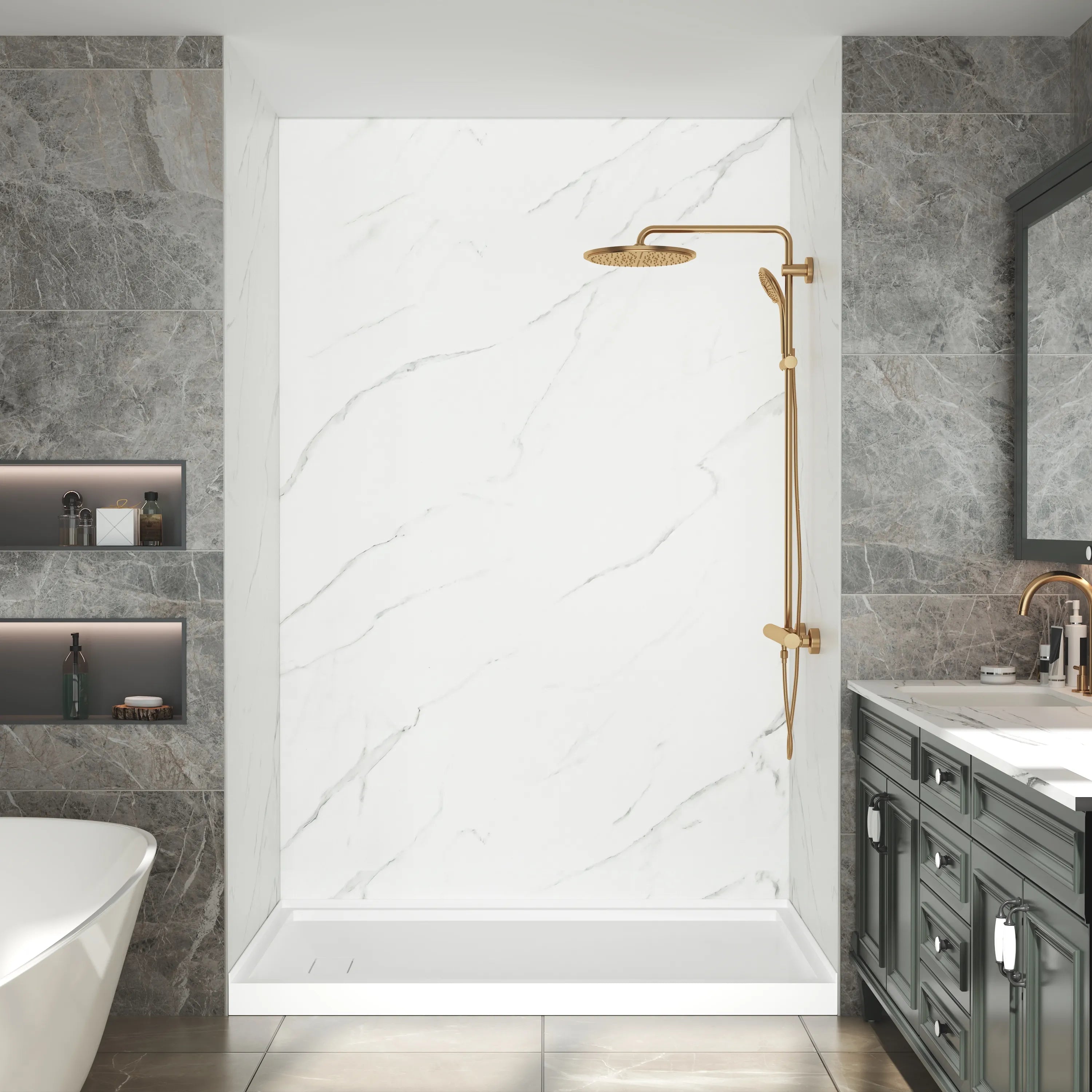 60"x36"x96" SMC Shower Wall Panels, Waterproof Grout-Free Shower Surround in 6 Finishes