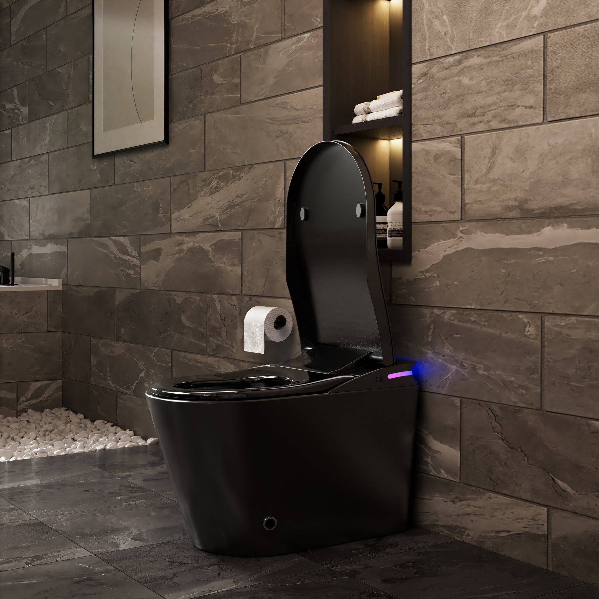 One-Piece Chair Height Elongated Smart Bidet Toilet with Auto Lid, Foam Shield Protection & Dual Flush