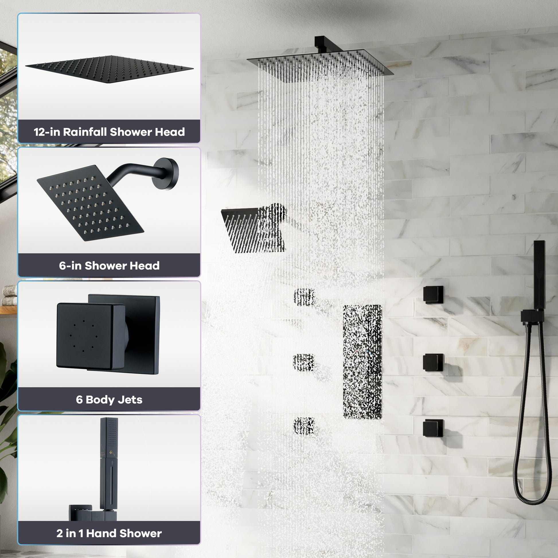 12-inch 4-Function Thermostatic Shower System with Handheld Shower