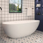 CASAINC 59/63/67/71" Solid Surface Freestanding Bathtub, Egg Shell Shaped Stone Resin Freestanding Tubs, Contemporary Oval Soaking Tub with Overflow and  Drain, Matte White