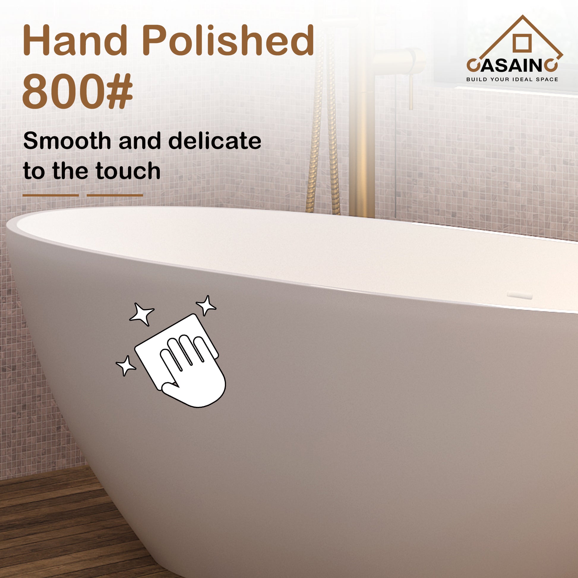 55 inches  Solid Surface Free-Standing Bathtub with Center  Drain in Matte White