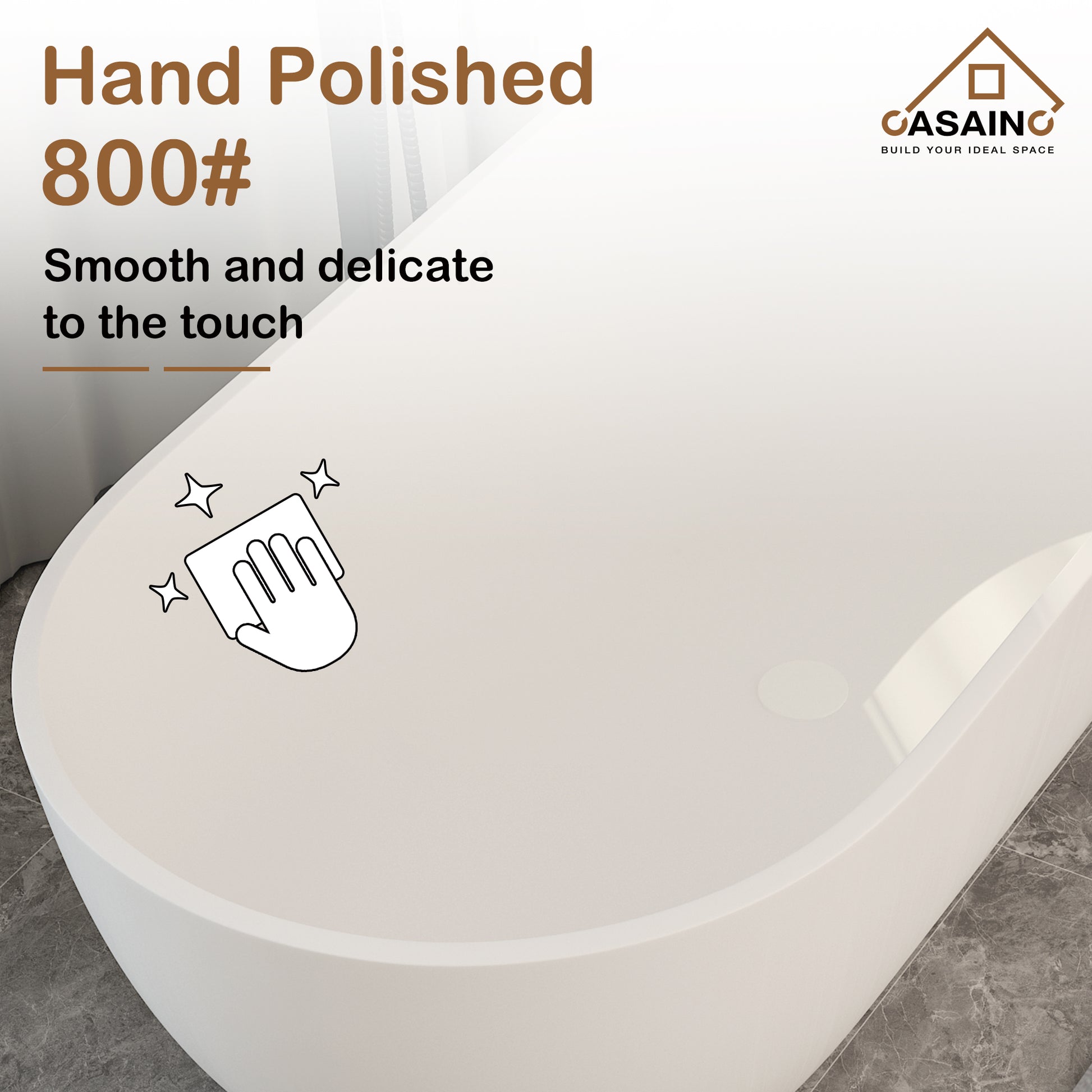 59 inches Solid Surface Free-Standing Bathtub with Center Drain in Matte White