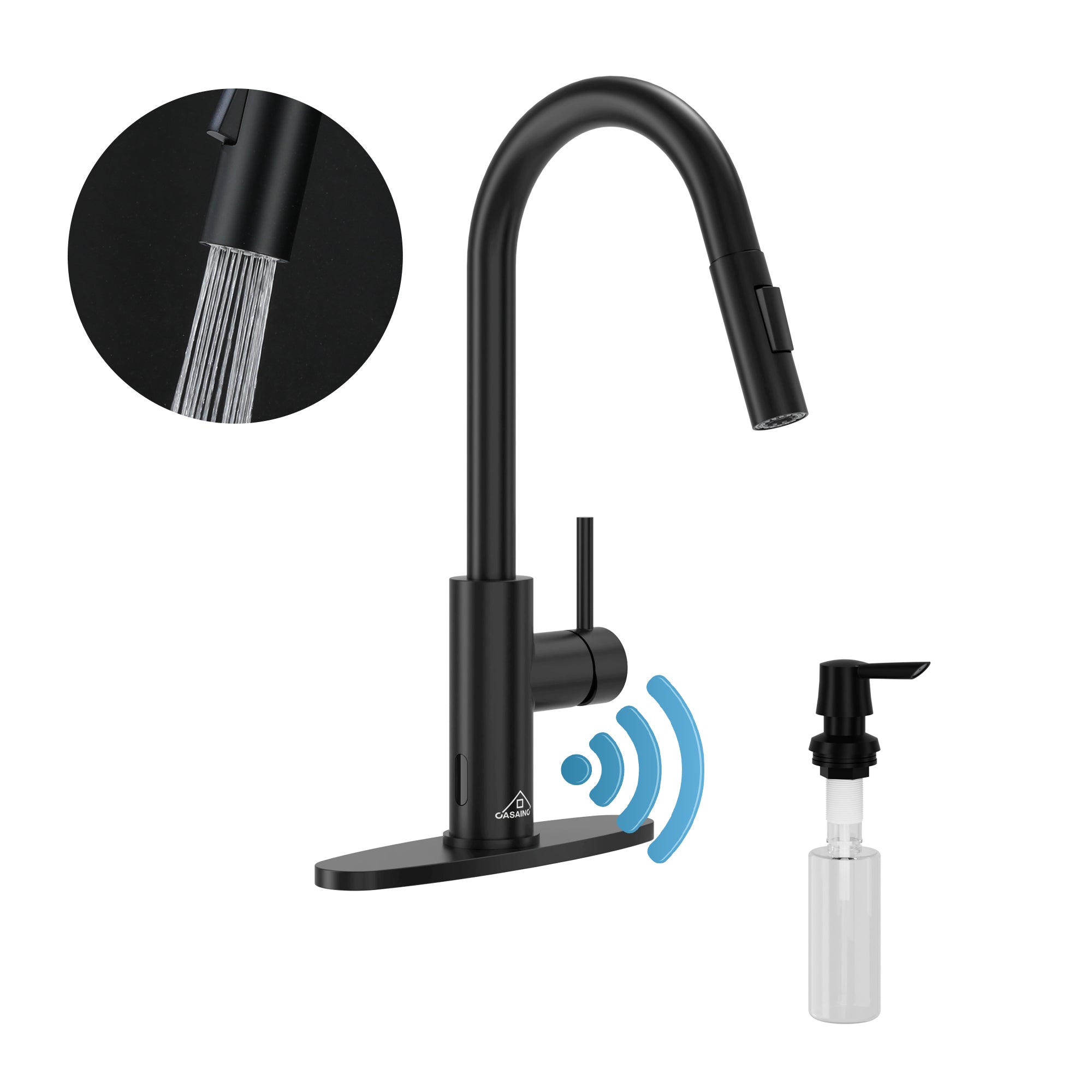 Infrared Induction Touchless Pull Down Single Handle Kitchen Faucet With LED Function, 1.8gpm, Soap Dispenser Included