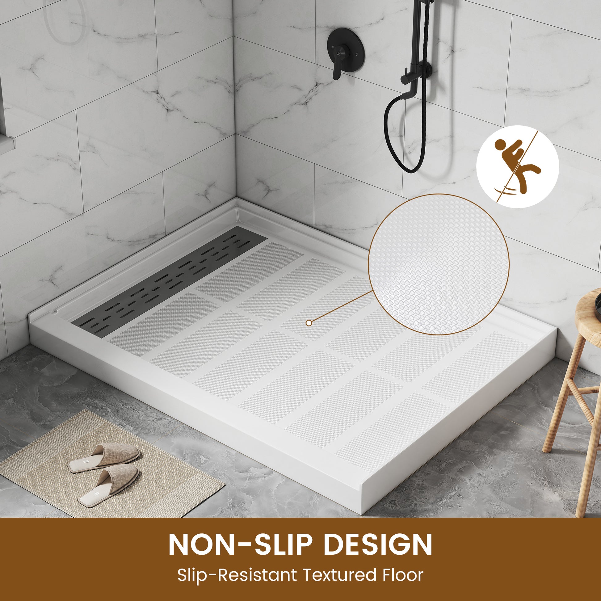 48x36” SMC Solid White Shower Base with Non-Slip Surface, CUPC Certified