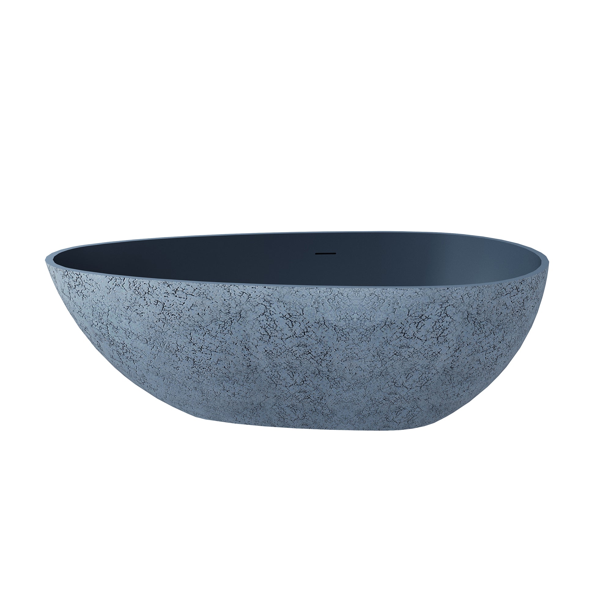 59" Freestanding Resin Stone Soaking Bathtub with Cement-Colored Body and Outer Dot