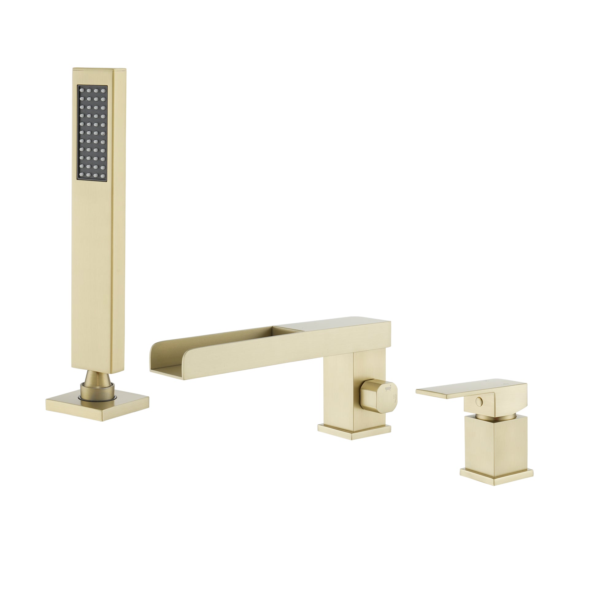 Single-Handle 3 Holes Waterfall Bathtub Filler Faucet with Hand Shower