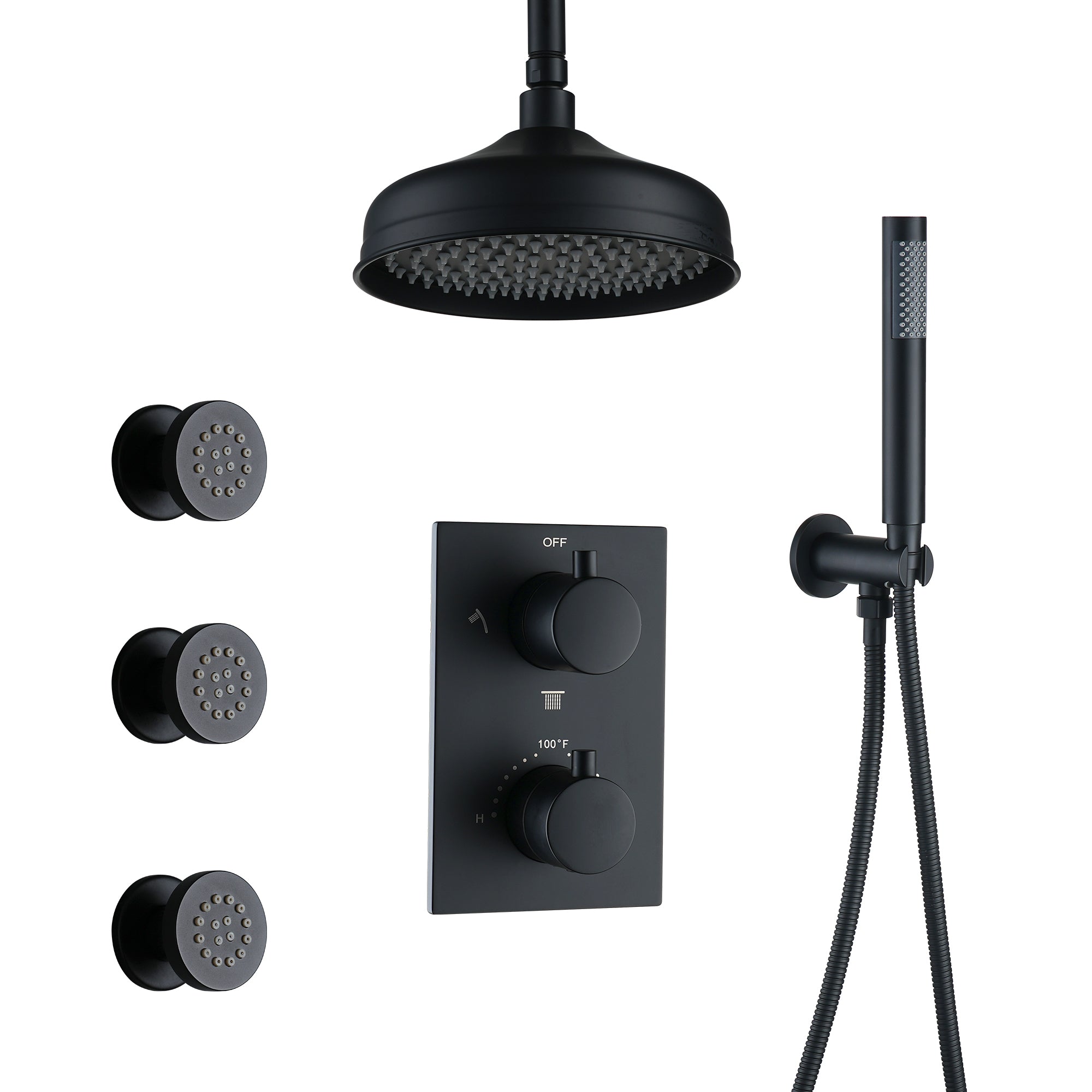 8-inch Ceiling-Mounted Thermostatic Shower System with Body Jets