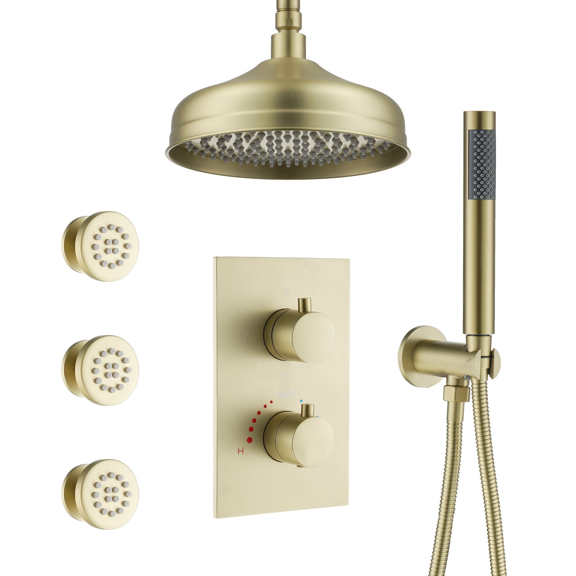 8-inch Ceiling-Mounted Thermostatic Shower System with Body Jets
