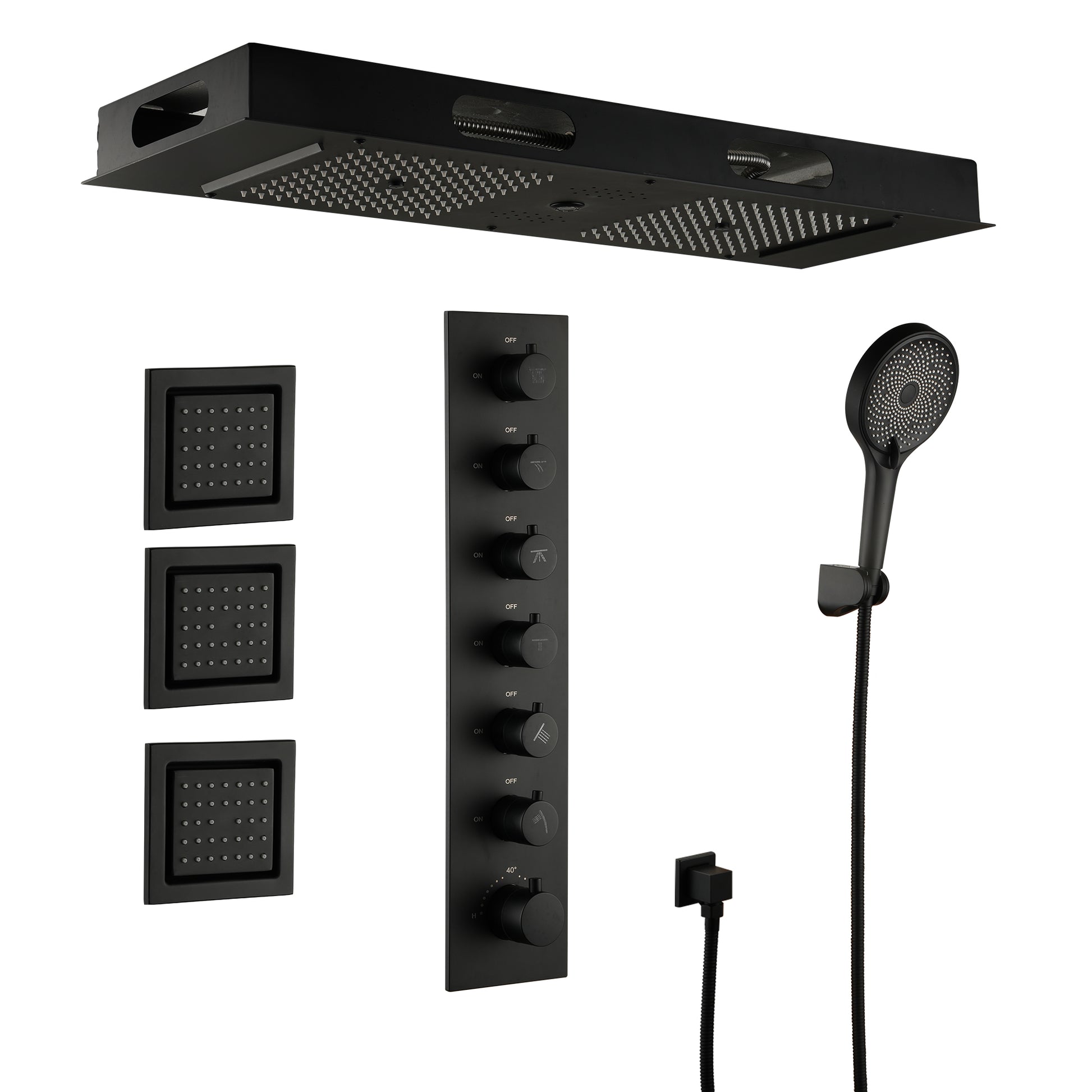 35*12 inch 6-Function Luxury Shower System with Body Jets & Bluetooth