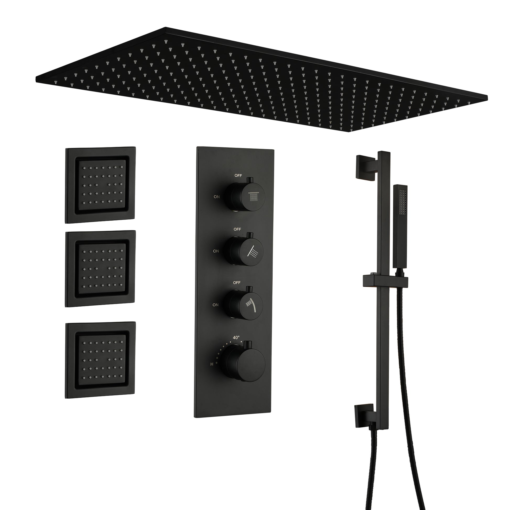 32*16 inch 3-Function Thermostatic Shower System with Body Jets