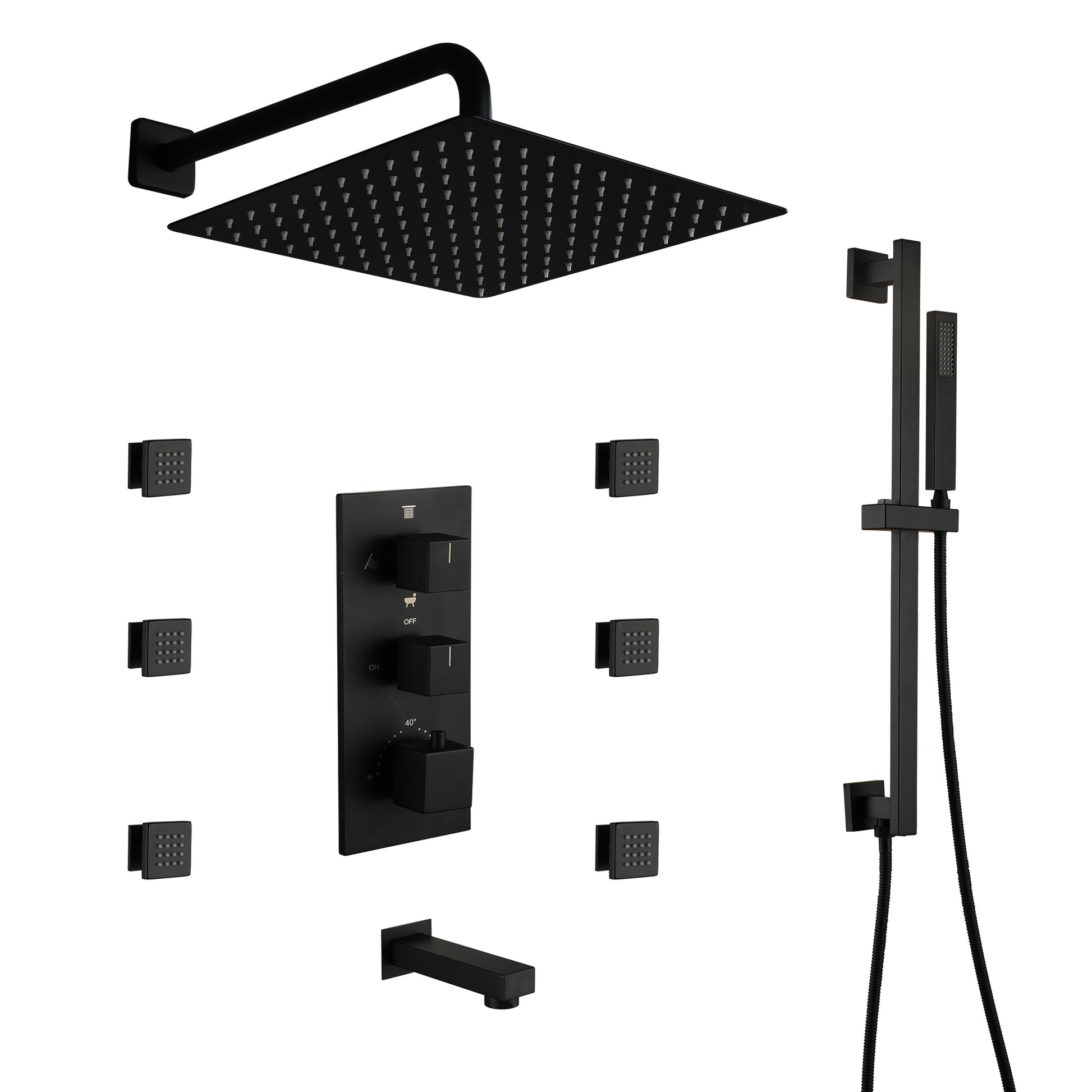 12-inch 4-Function Body Jet Shower System with Tub Spout & Slide Bar