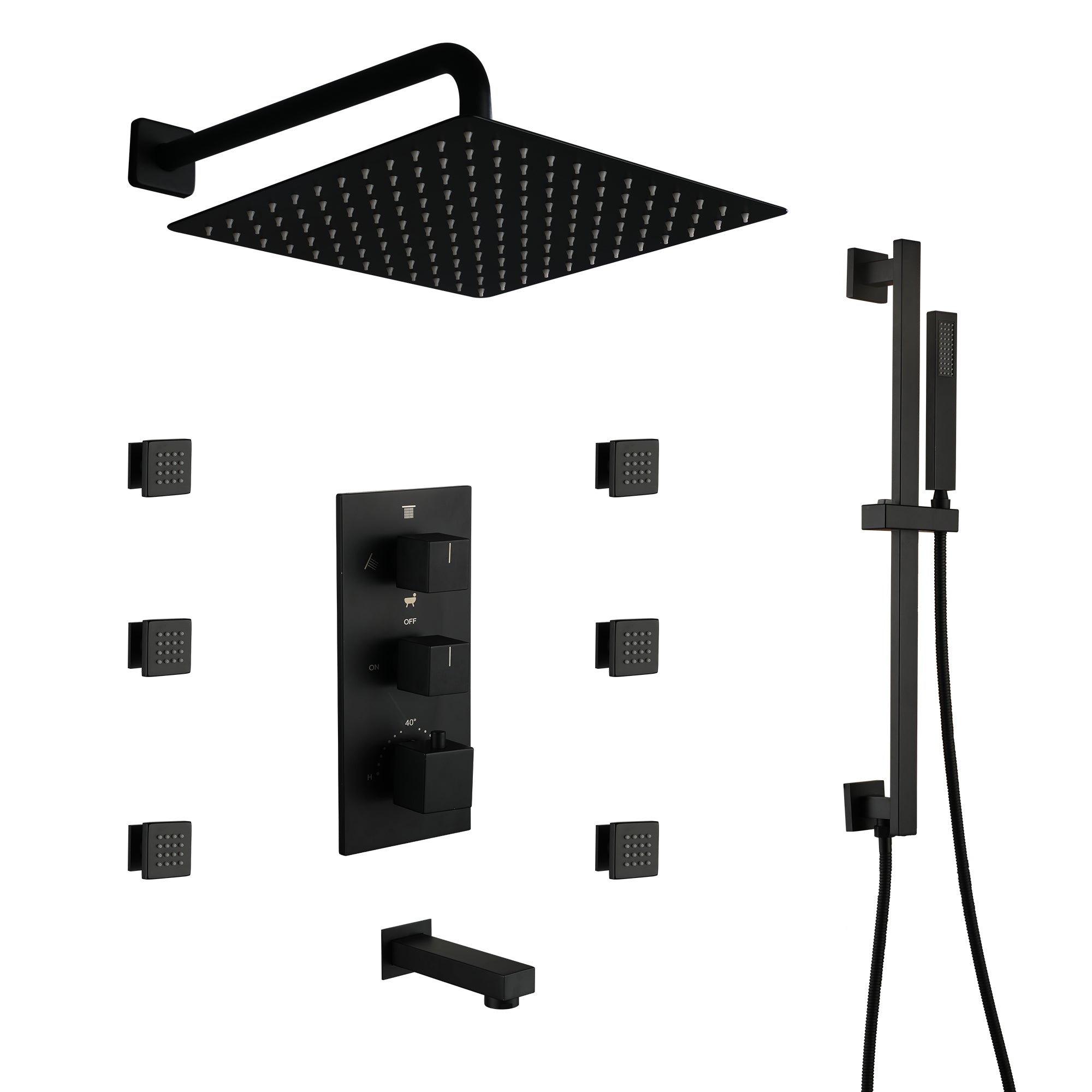 12-inch 4-Function Body Jet Shower System with Tub Spout & Slide Bar