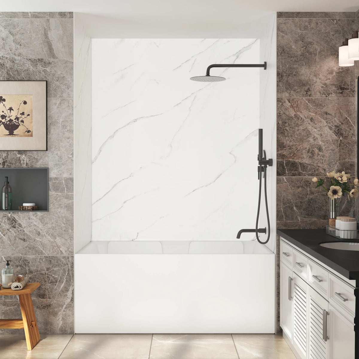 60"x36"x96" SMC Shower Wall Panels, Waterproof Grout-Free Shower Surround in 6 Finishes