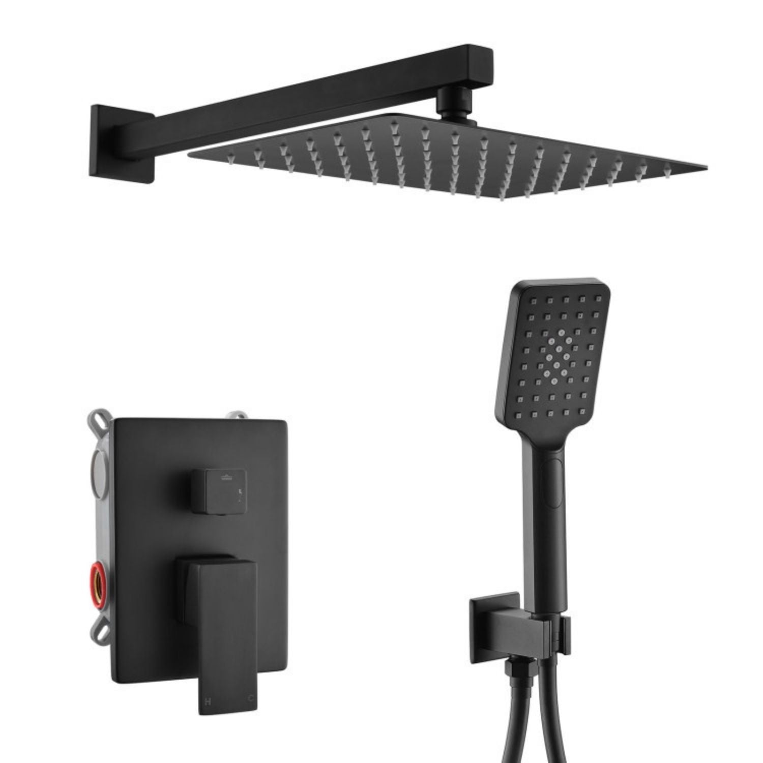 12*8 inch Wall Mounted Shower System with 3-Spray Hand Shower