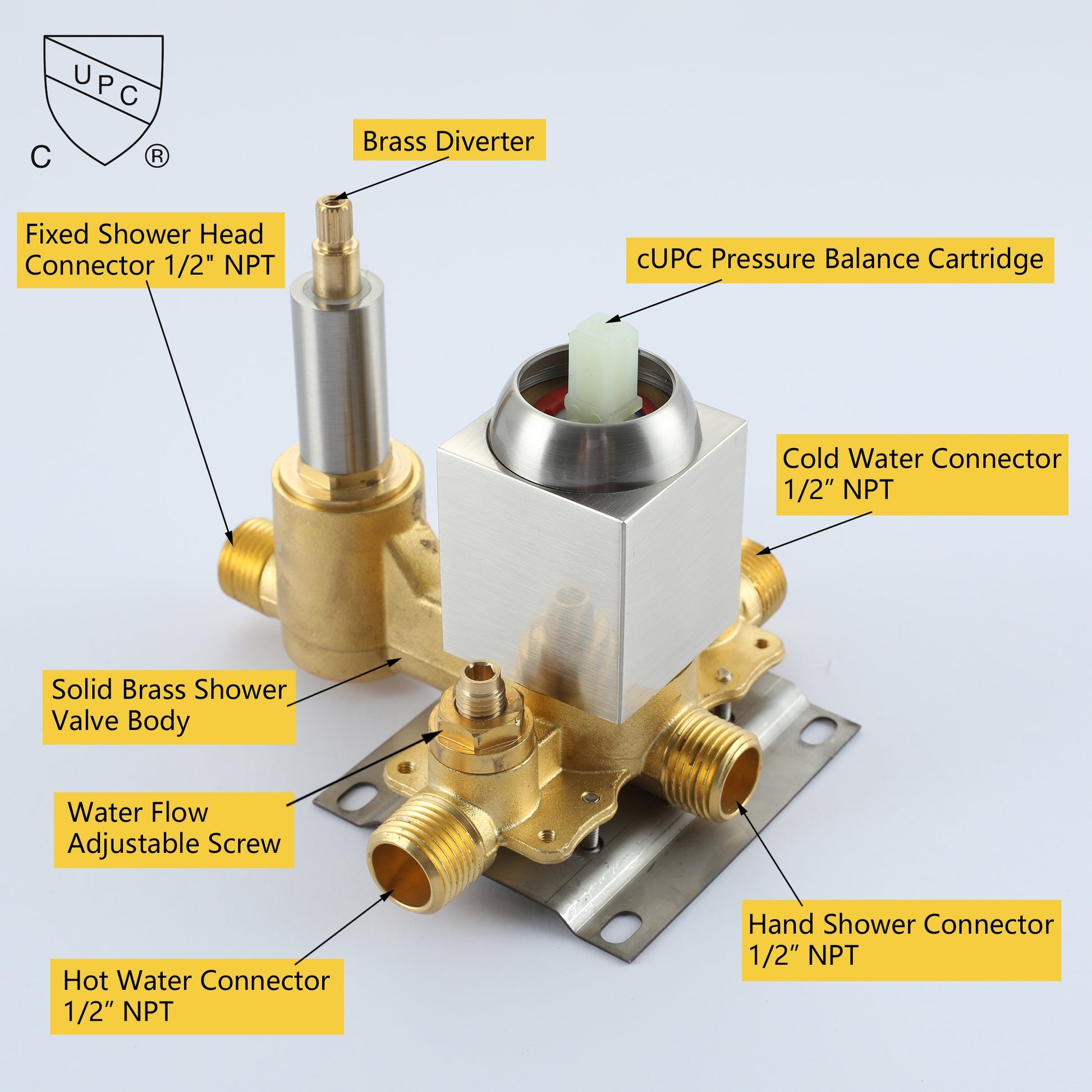 12" Wall Mount Pressure Balanced Shower System with Slide Bar