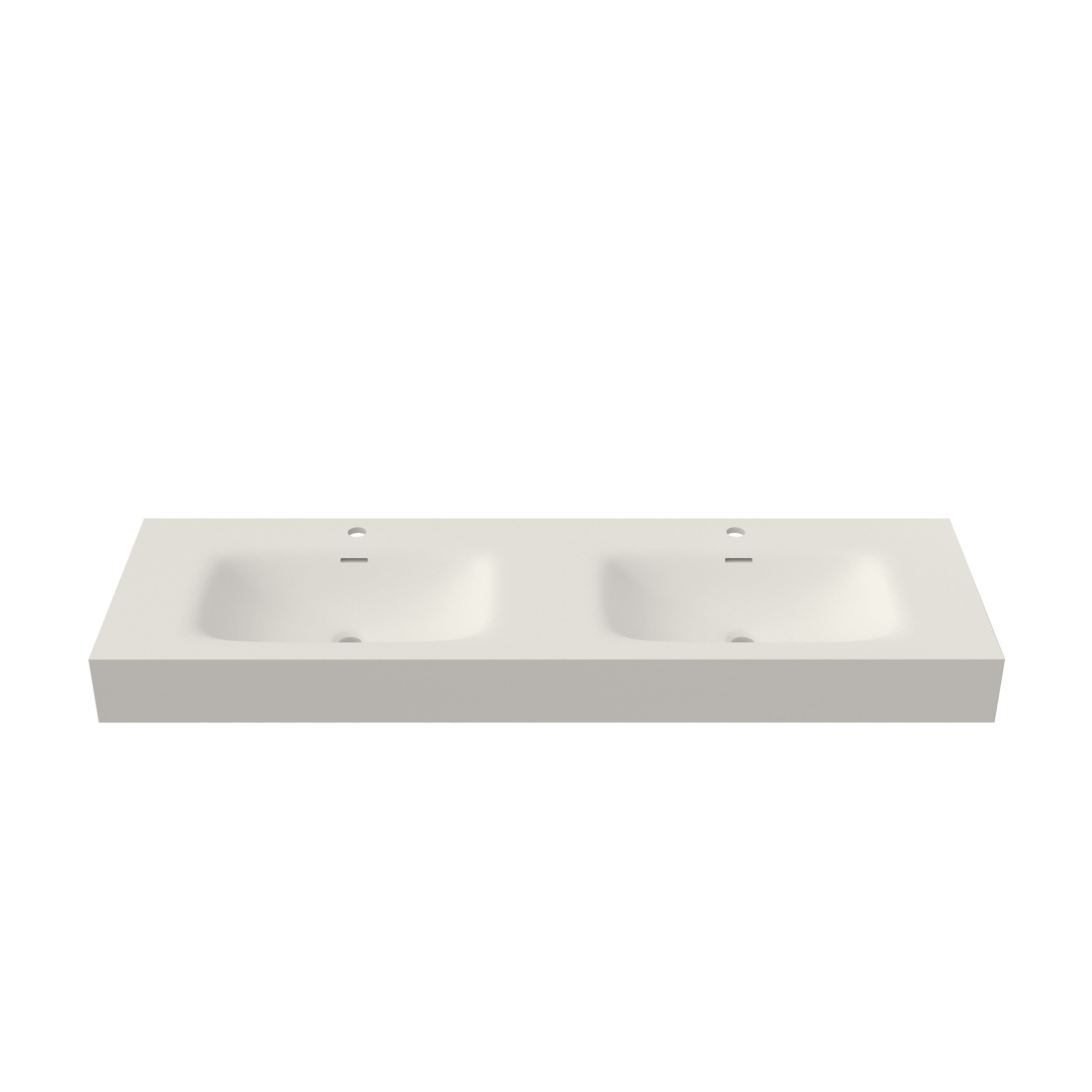 59.5 in. Solid Surface Double Wall-Mounted Basin Sink with 2 Faucet Holes