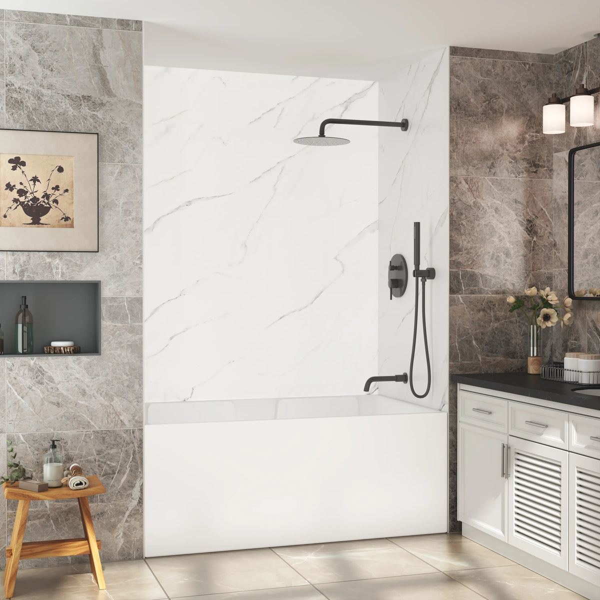 60"x36"x96" SMC Shower Wall Panels, Waterproof Grout-Free Shower Surround in 6 Finishes