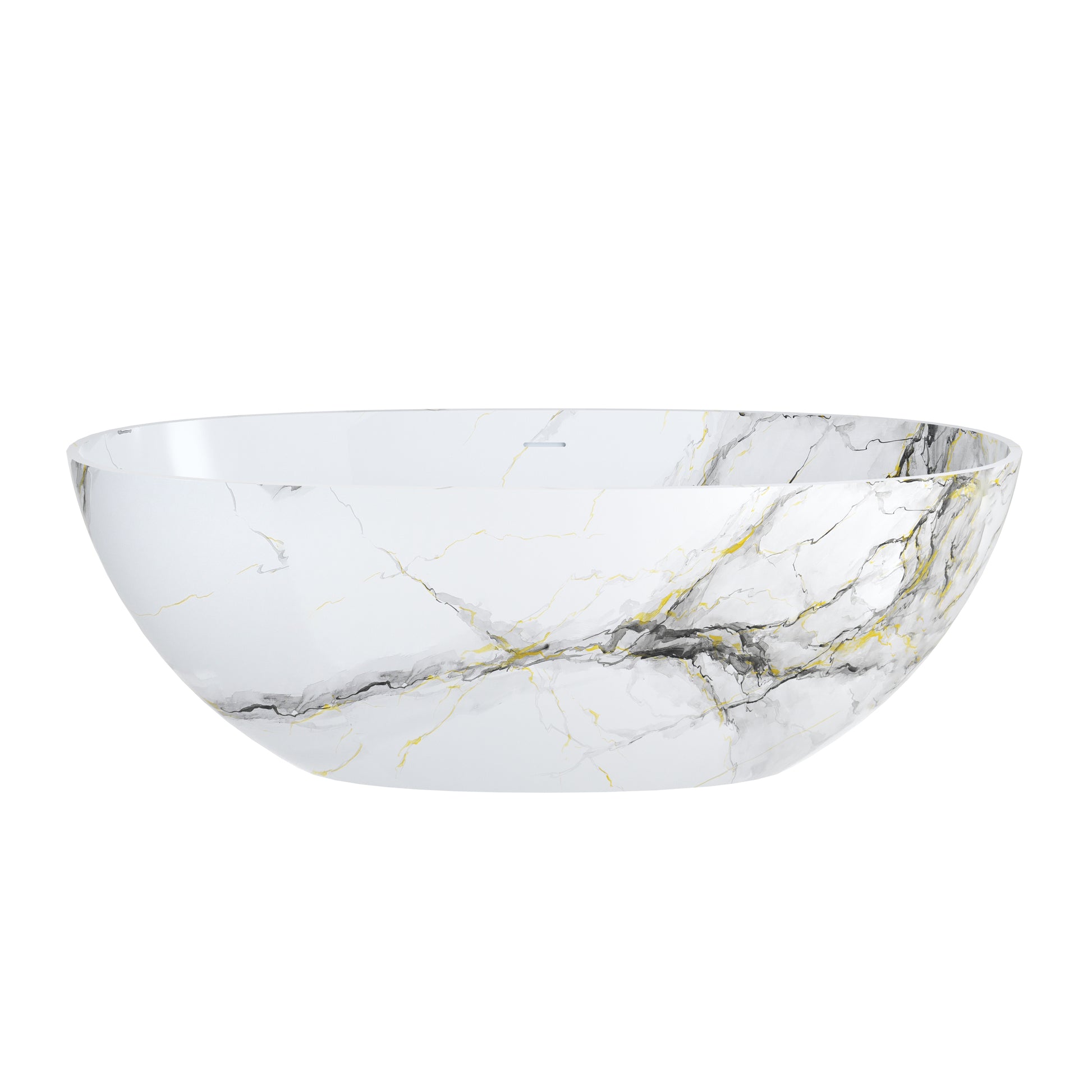 65" Freestanding Solid Surface Oval Bathtub in Marble Look Finish