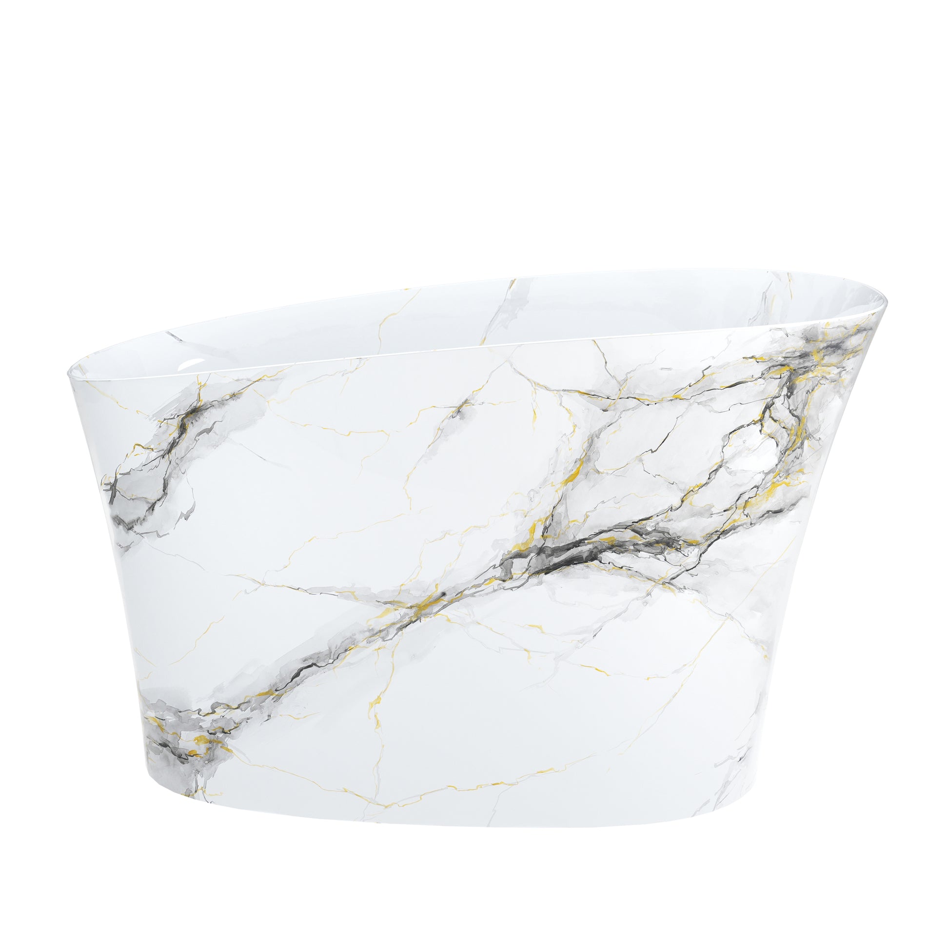 51" Freestanding Solid Surface Soaking Tub with Built-In Seat in Wood Grain & Marble Finish