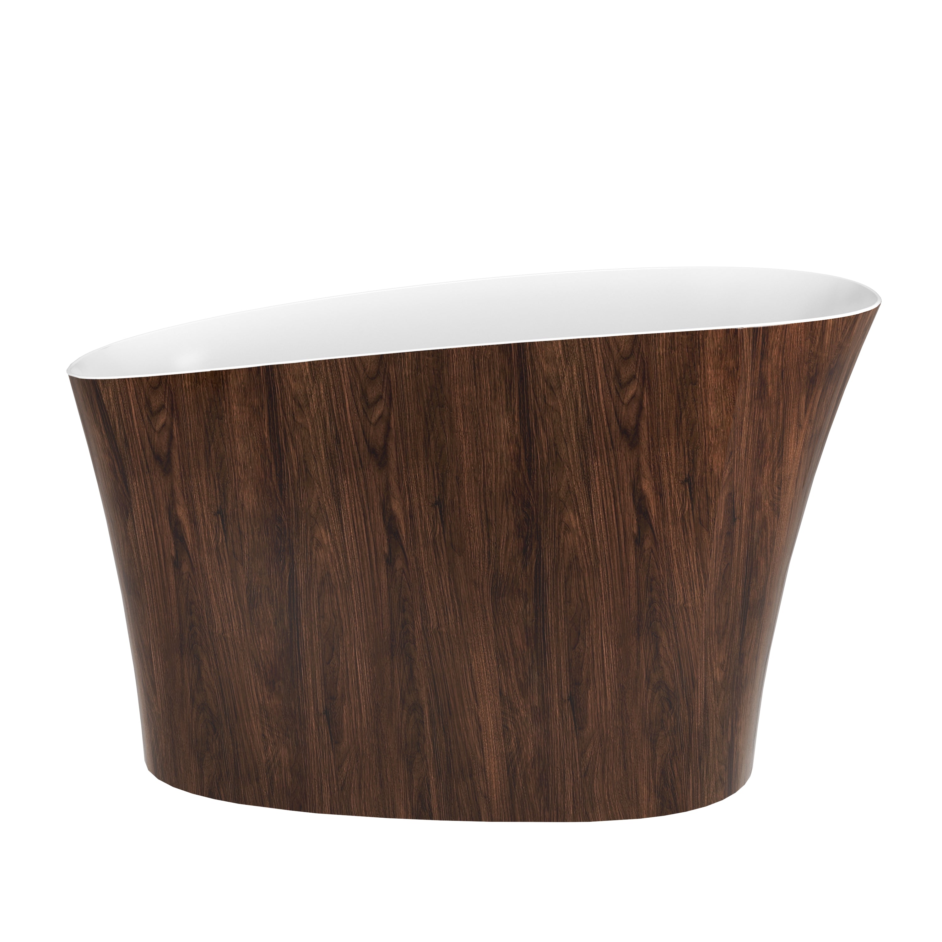51" Freestanding Solid Surface Soaking Tub with Built-In Seat in Wood Grain & Marble Finish