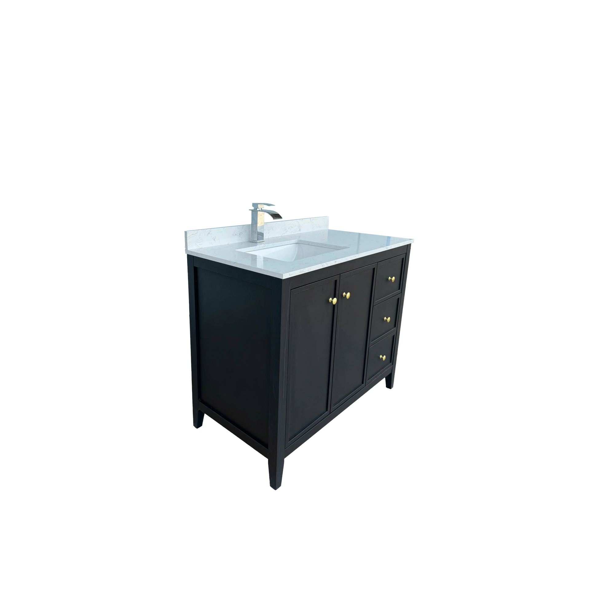 42" Matte Black Bathroom Vanity with Single Sink & Marble Top