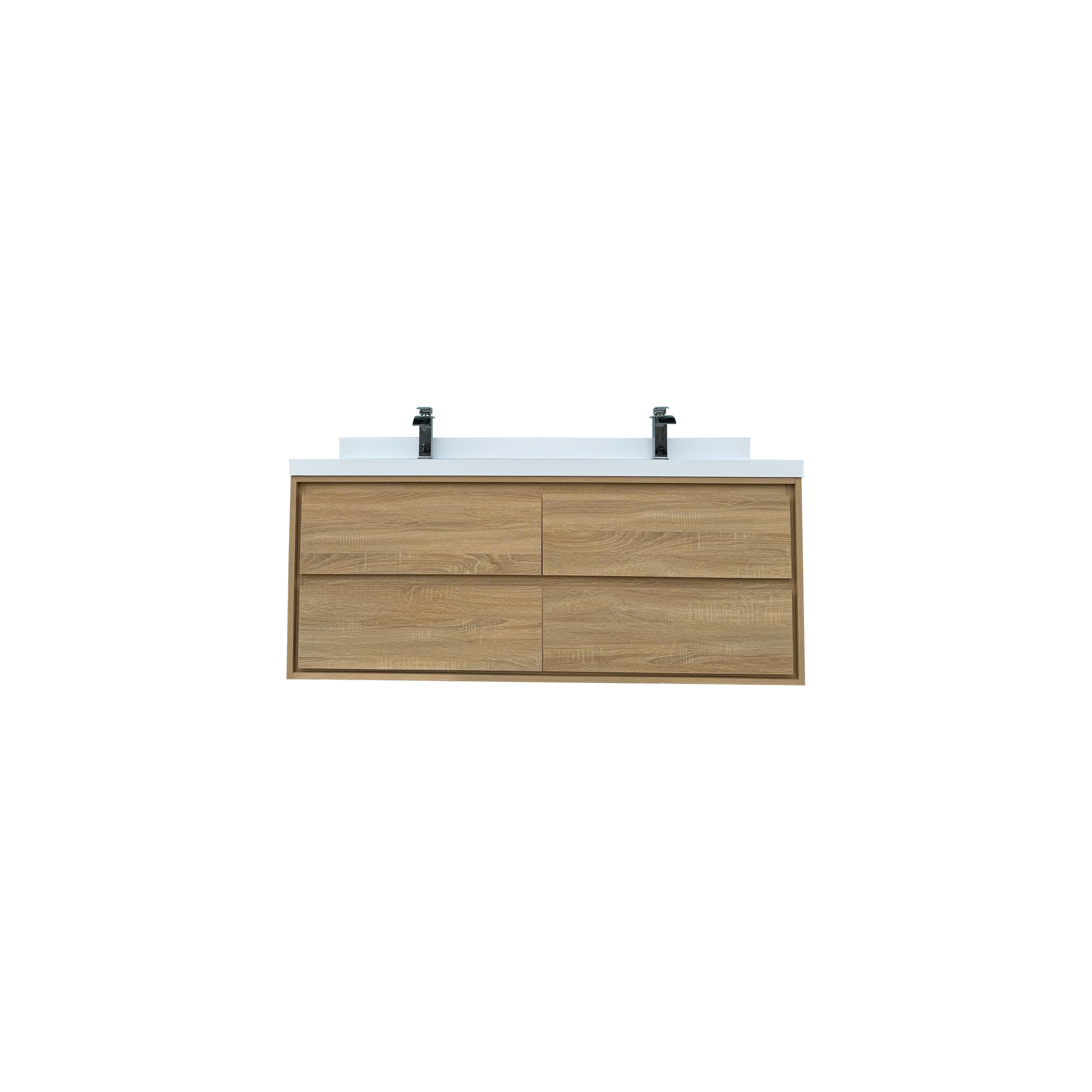 60" Wall-mount Double Sink Bathroom Vanity with Marble Top