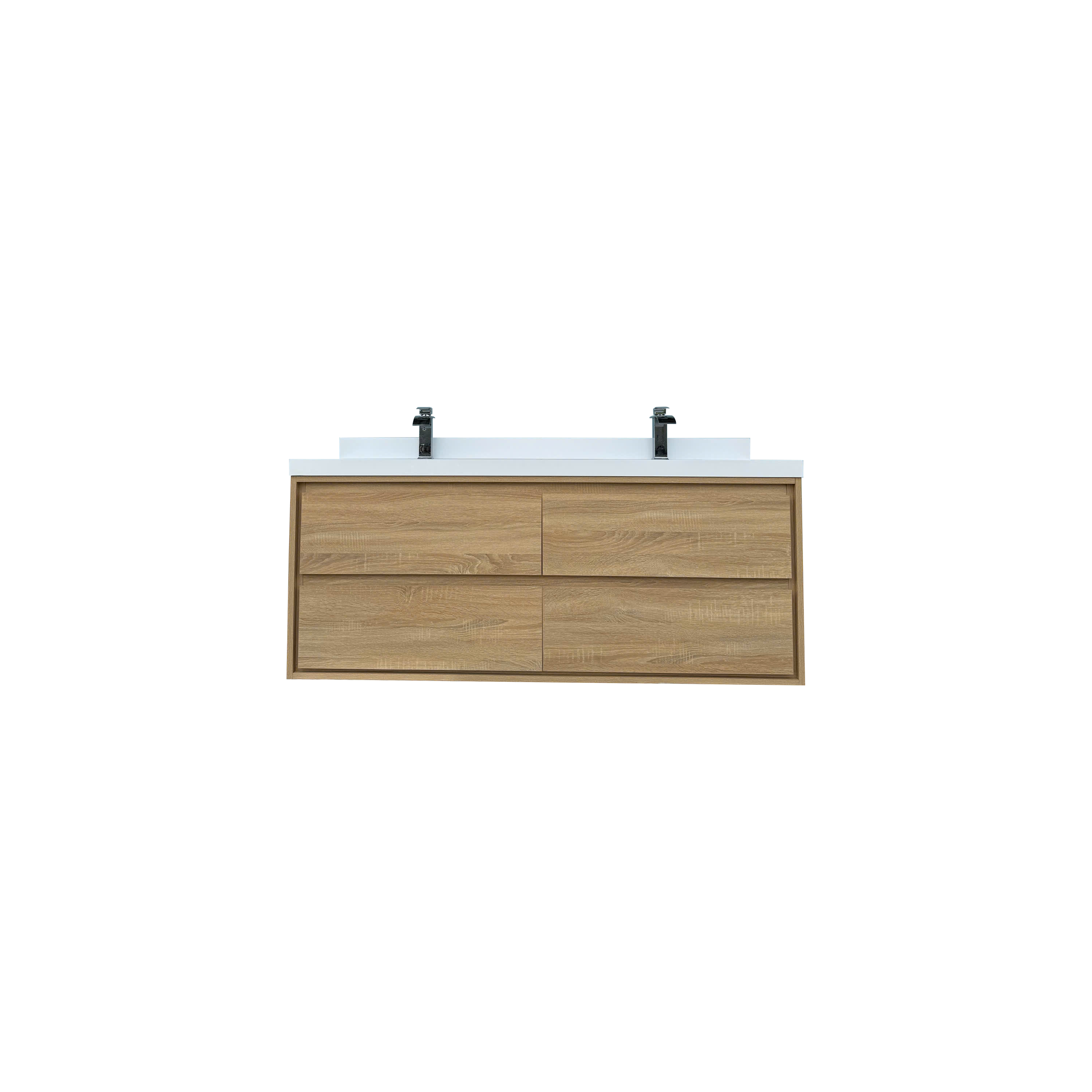 60" Wall-mount Double Sink Bathroom Vanity with Marble Top
