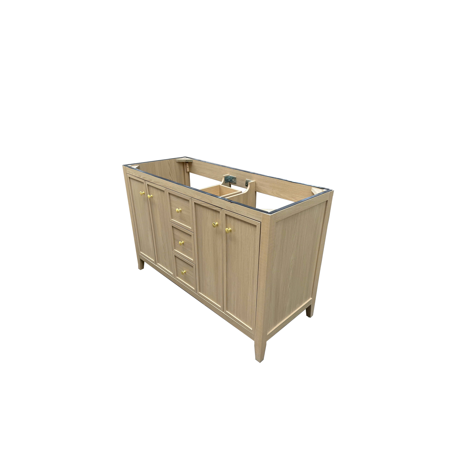 54" Light Oak Freestanding Bathroom Vanity with Double Sink & Marble Top