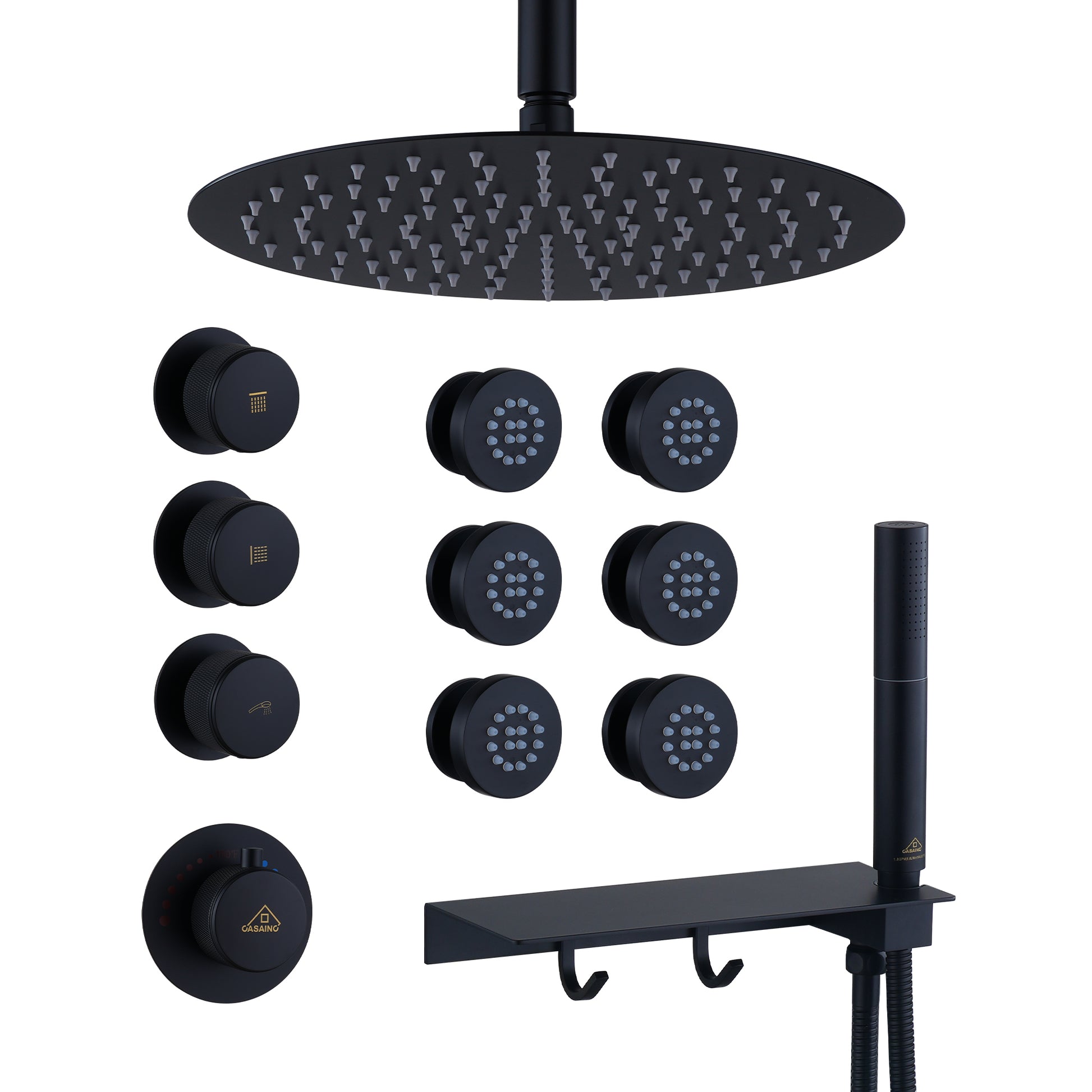 12" Shower System With Shelf, Handheld Shower With Spray Gun Feature