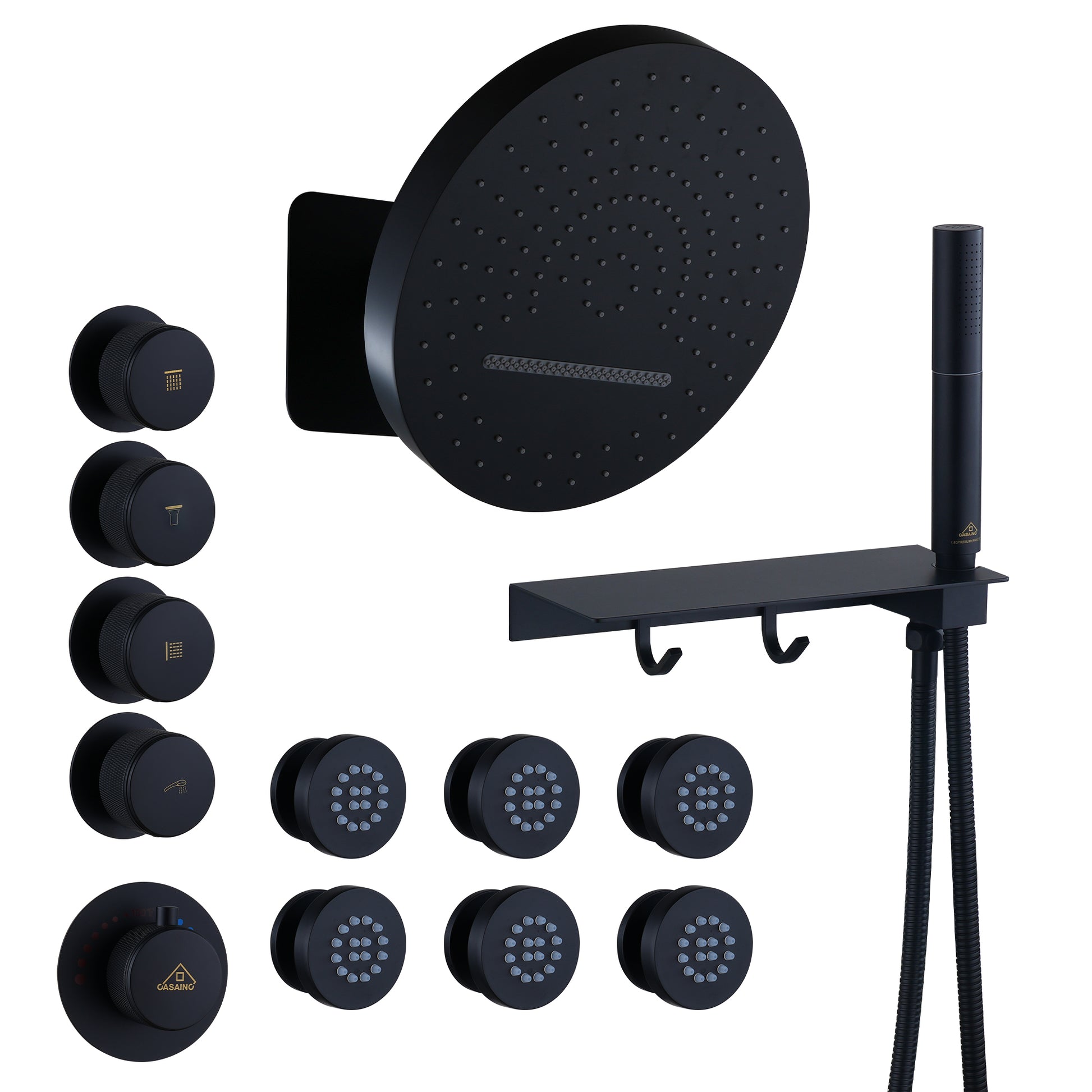 12" Adjustable Shower Head With Shelf Shower System, Hand Shower With Spray Gun Function