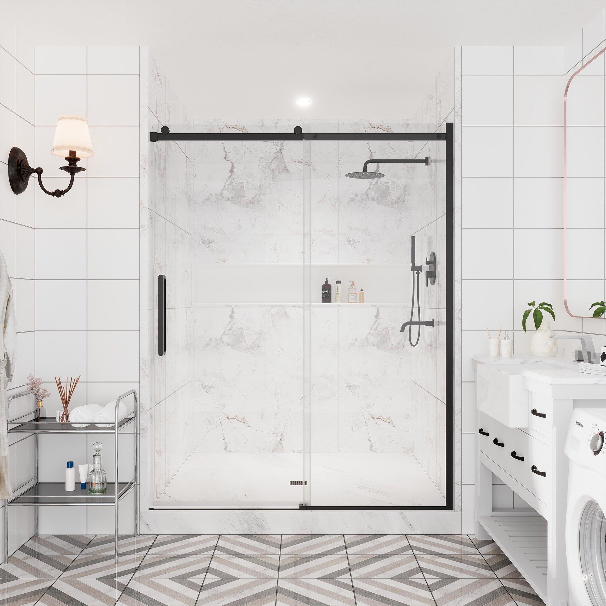 60"x76" Single Sliding Frameless Shower Door in Matte Black/Brushed Nickel/Chrome, Sleek Sliding Single Shower Enclosure Designed for Elegance