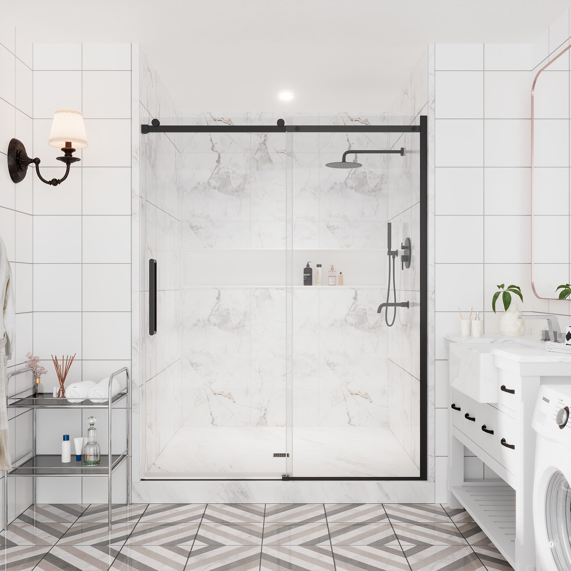 60"x76" Single Sliding Frameless Shower Door in Matte Black/Brushed Nickel/Chrome, Sleek Sliding Single Shower Enclosure Designed for Elegance
