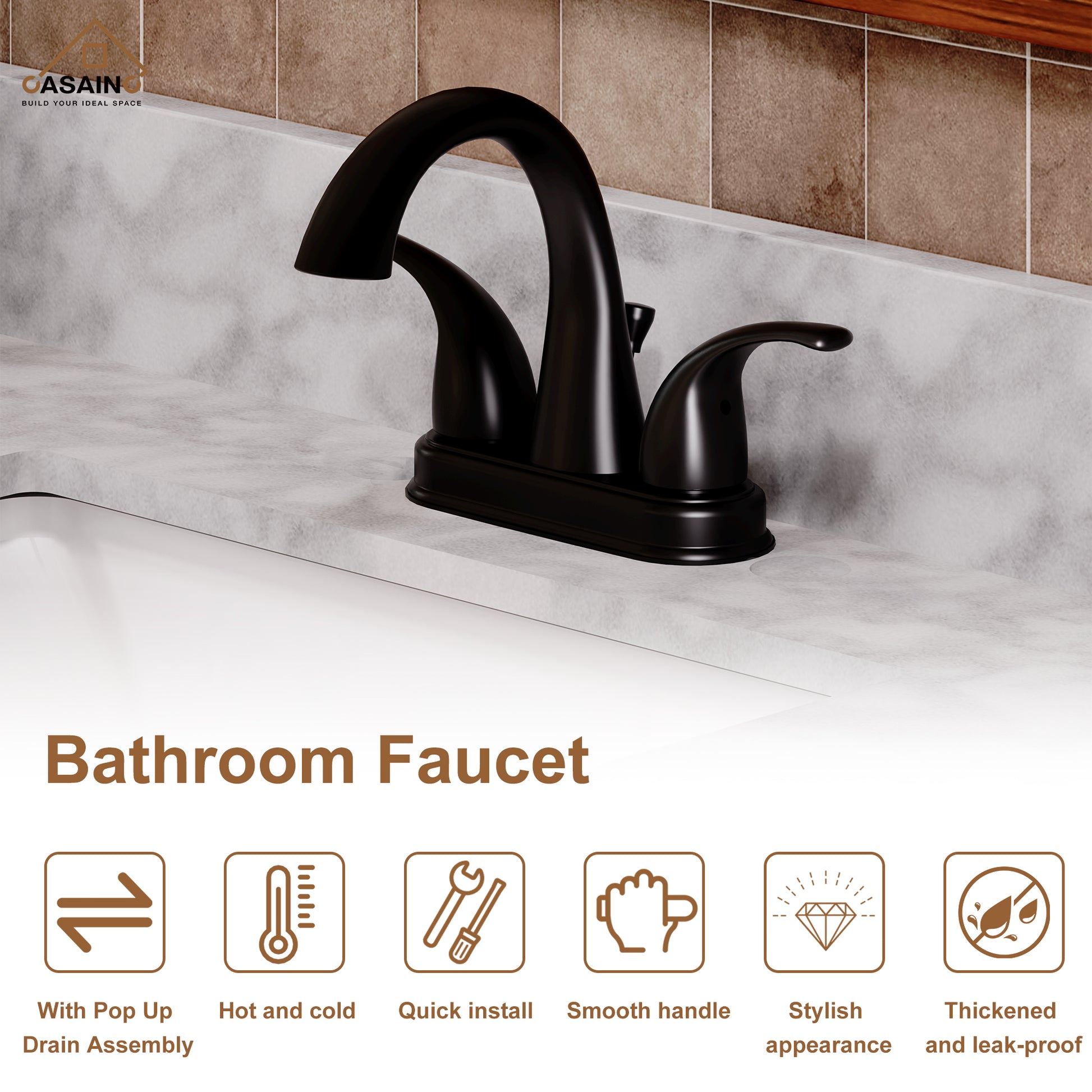 Luxurious Matte Black Bathroom Sink Faucet Set with Dual Handles