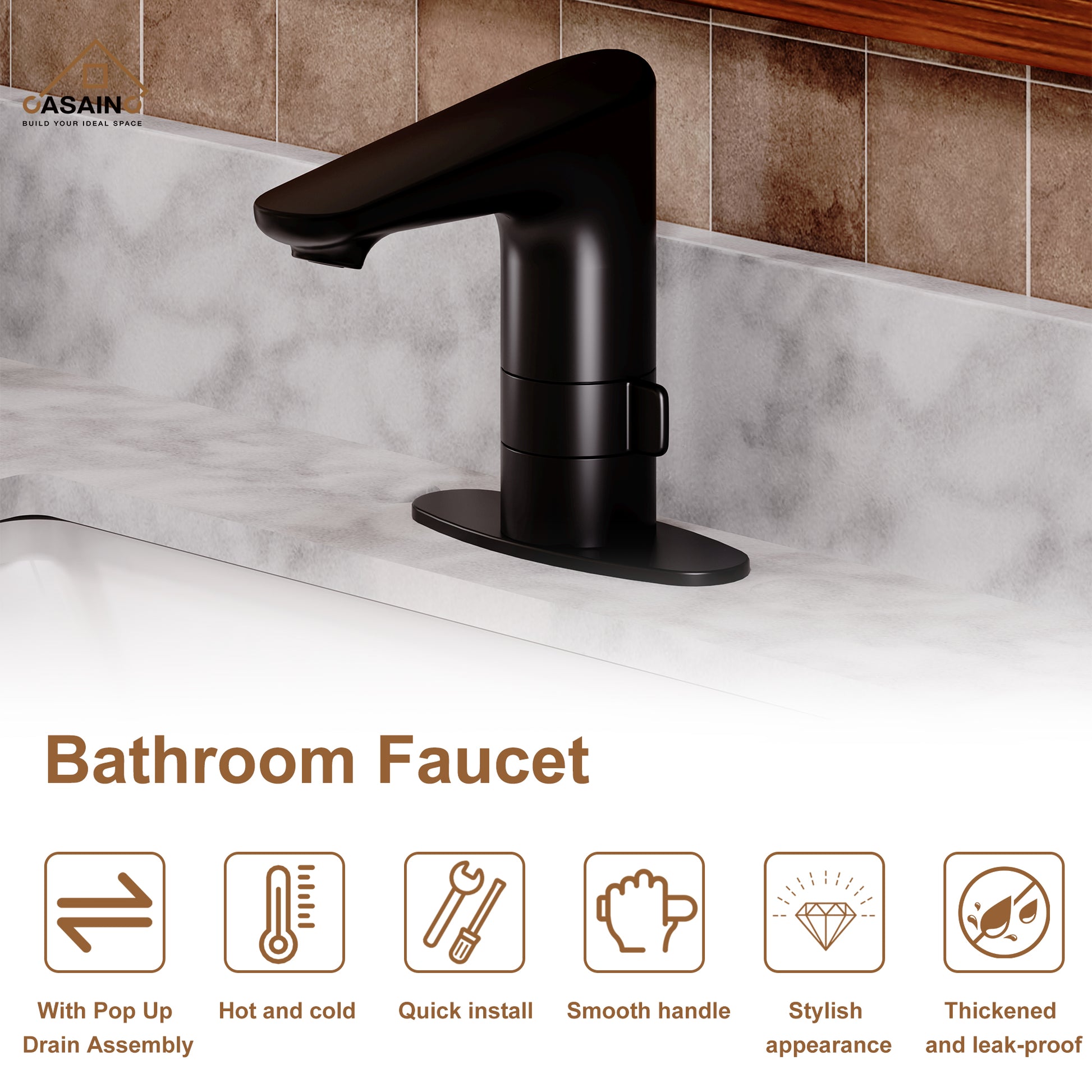 Infrared Sensor Faucet Single Handle Bathroom Basin Faucet with Drainer and Deckplate