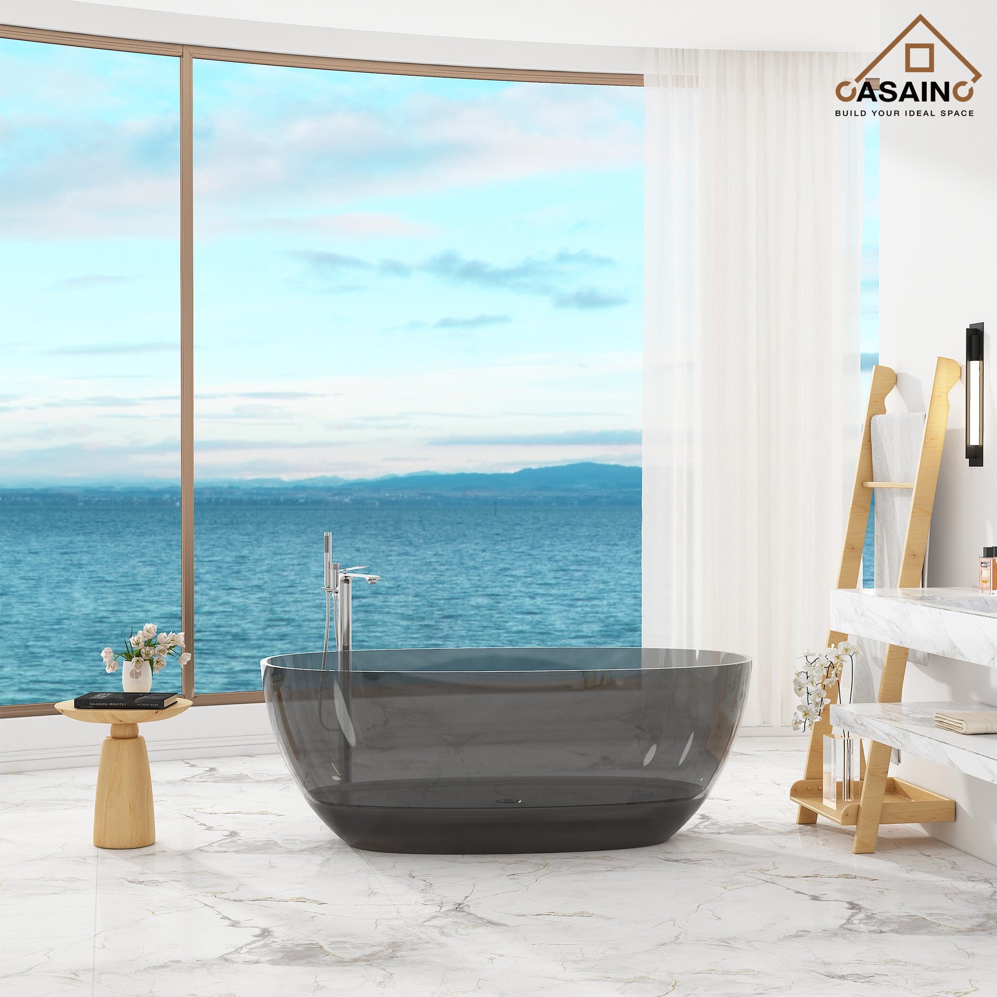 59"/67" Pure Resin Freestanding Transparent Bathtub with Center Drain