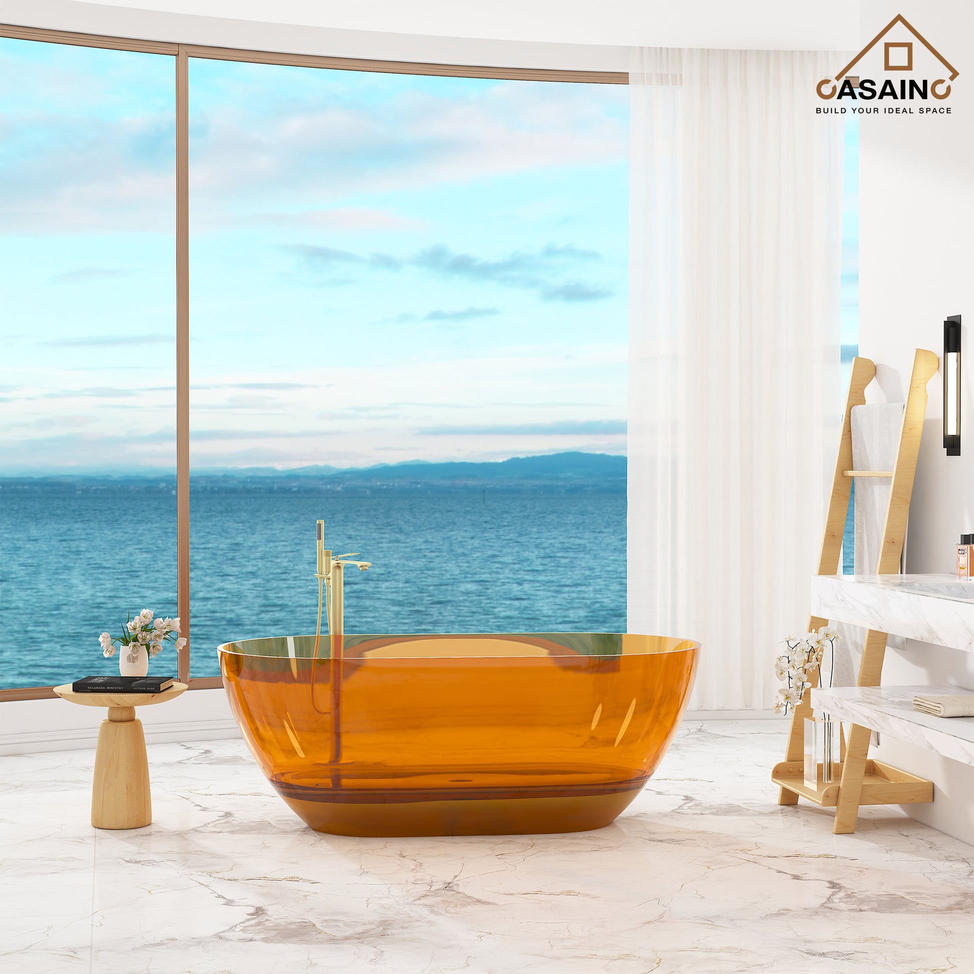 59"/69" Transparent Resin Freestanding Bathtub with Excellent Heat Retention