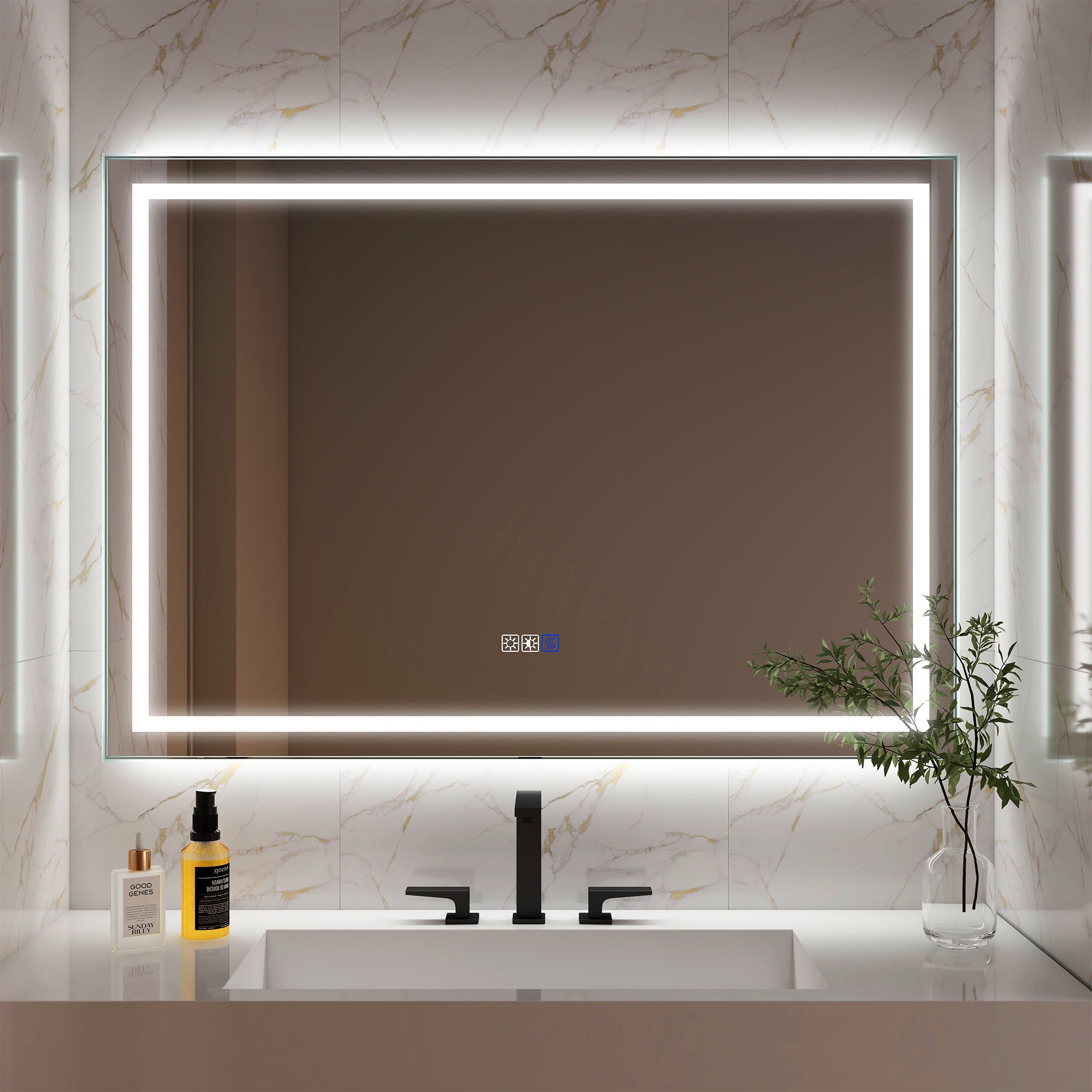 Frameless Rectangular LED Bathroom Mirror with Anti-Fog, Shatter-Proof