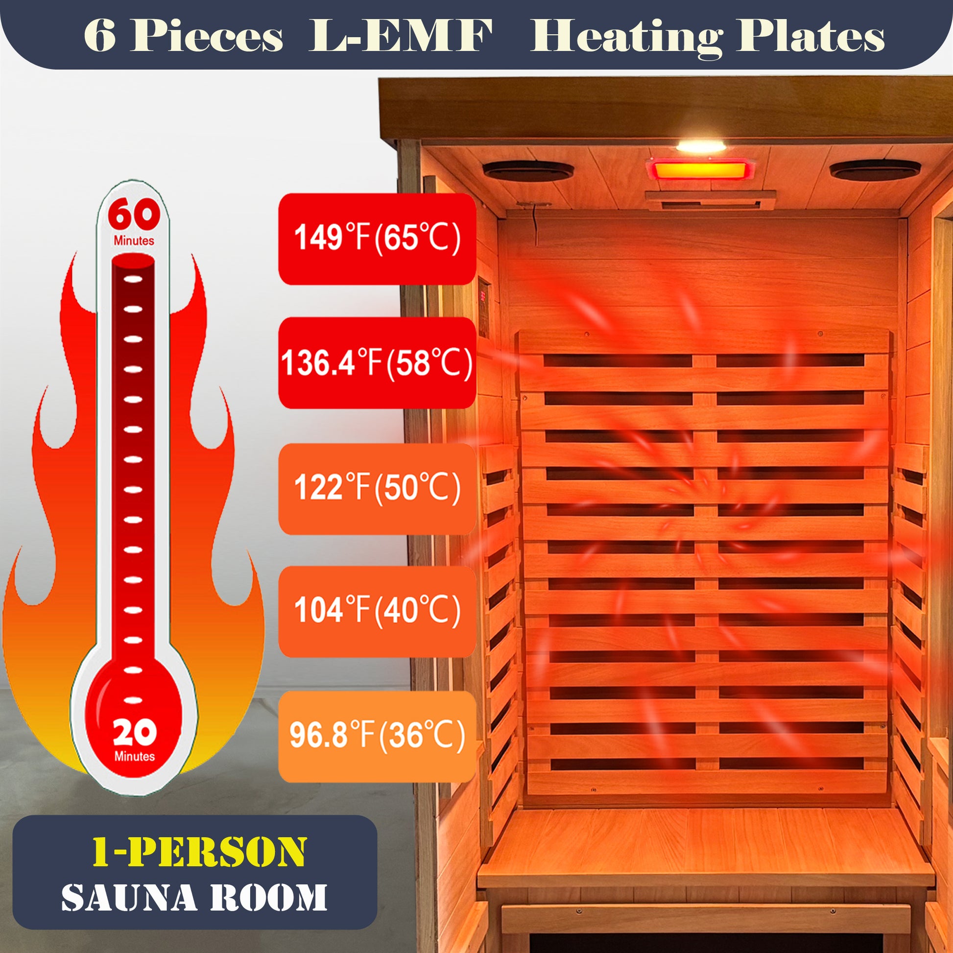 1-Person Far Infrared Sauna Room Indoor Low EMF With Color Therapy Lights