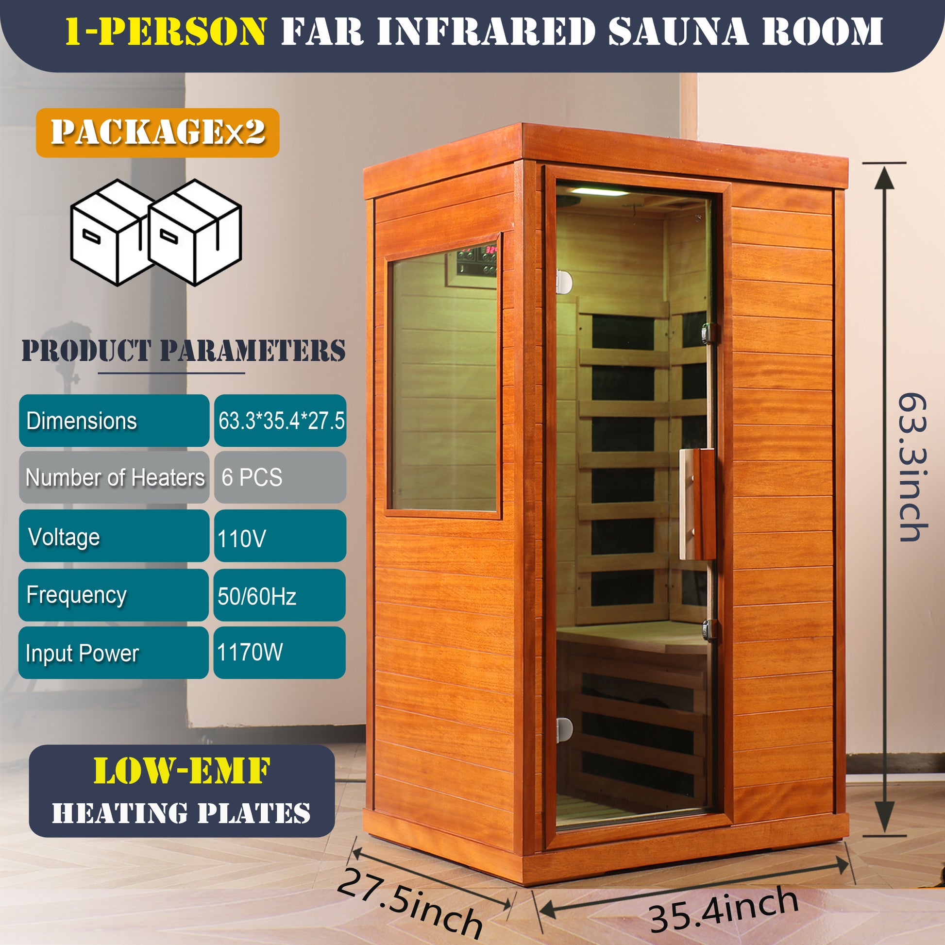 1-Person Far Infrared Sauna Room Indoor Low EMF With Color Therapy Lights