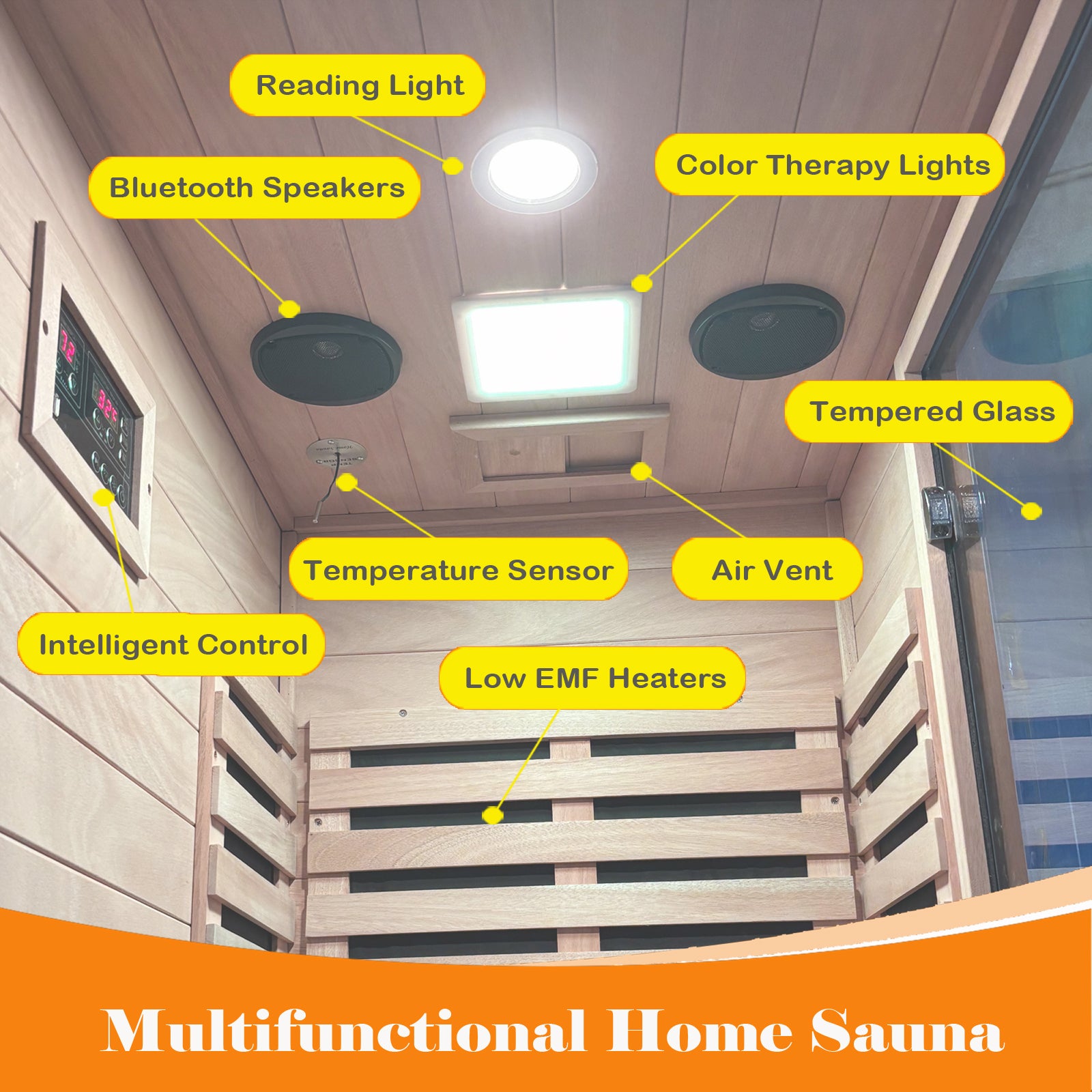 1-Person Far Infrared Sauna Room Indoor Low EMF With Color Therapy Lights