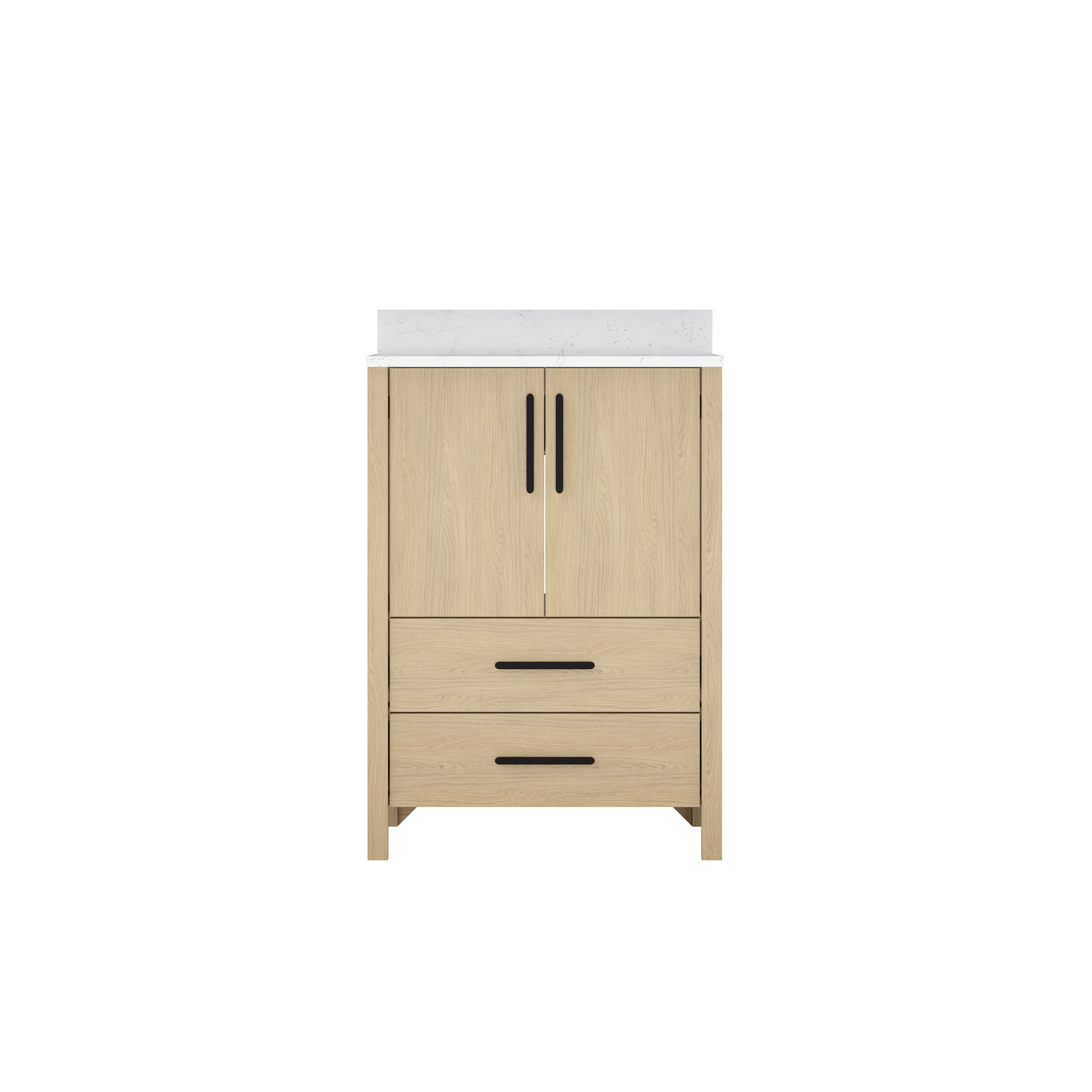 24"/36" Single Sink Bathroom Vanity with Light Natural Wood & Marble Top