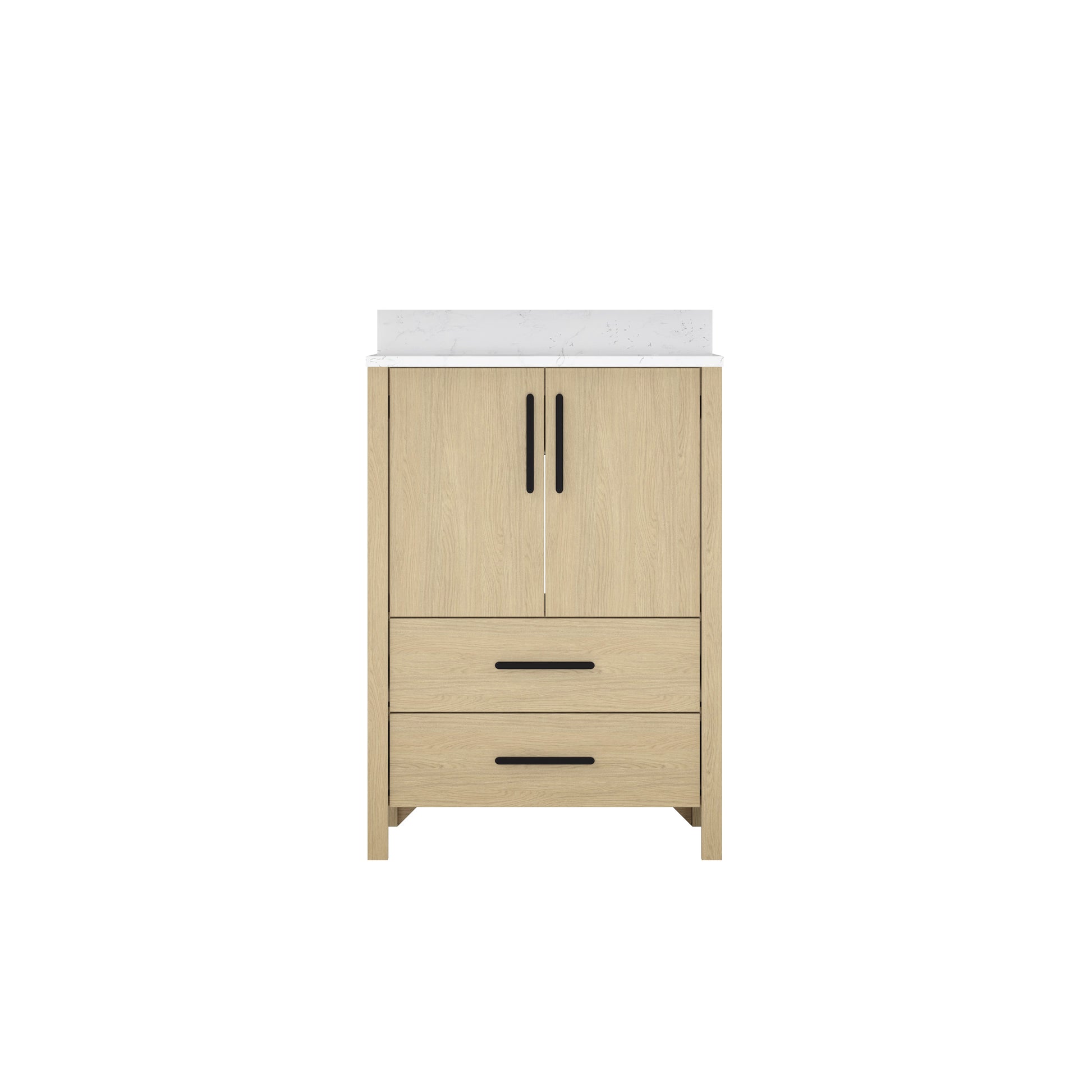24"/36" Single Sink Bathroom Vanity with Light Natural Wood & Marble Top