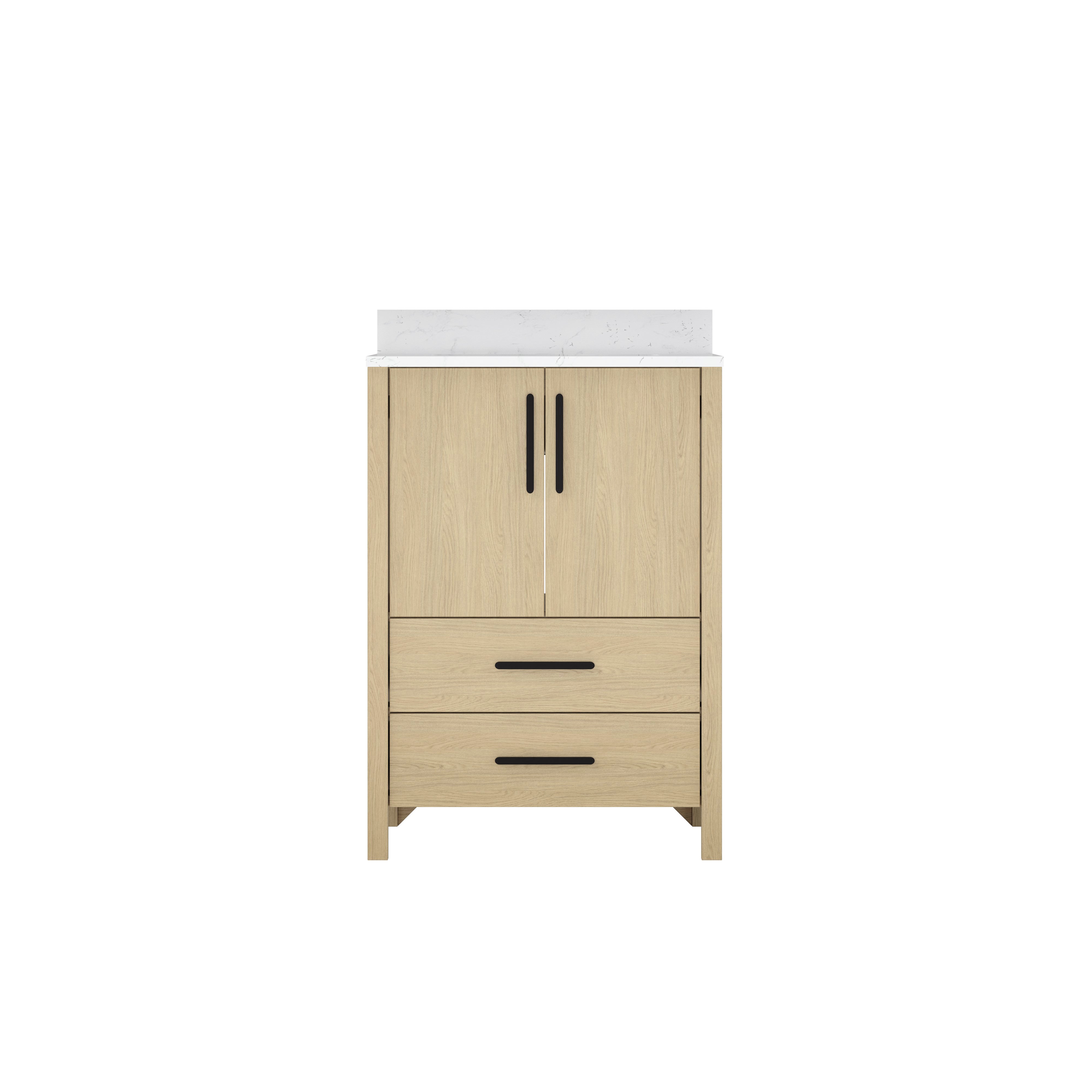 24"/36" Single Sink Bathroom Vanity with Light Natural Wood & Marble Top