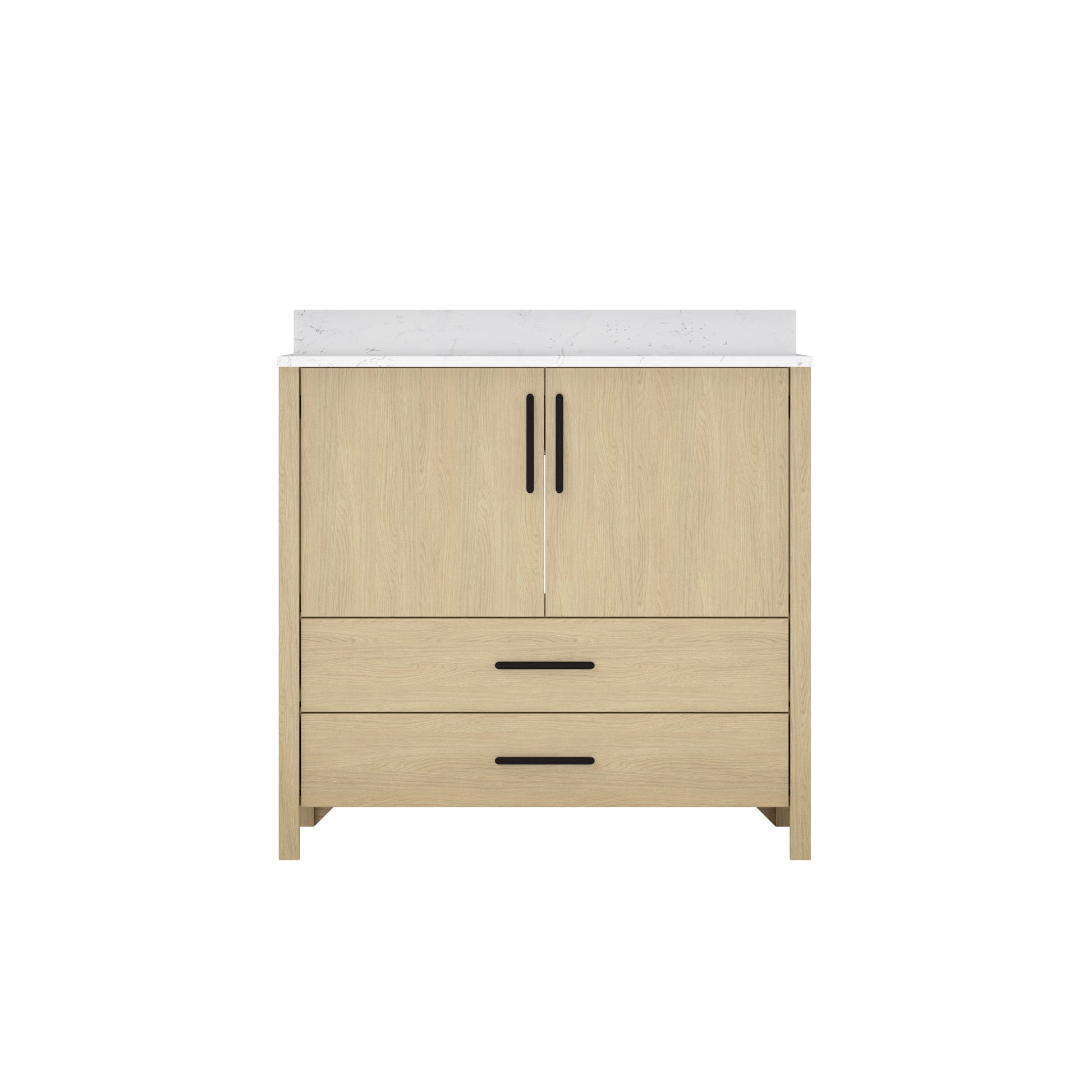 24"/36" Single Sink Bathroom Vanity with Light Natural Wood & Marble Top