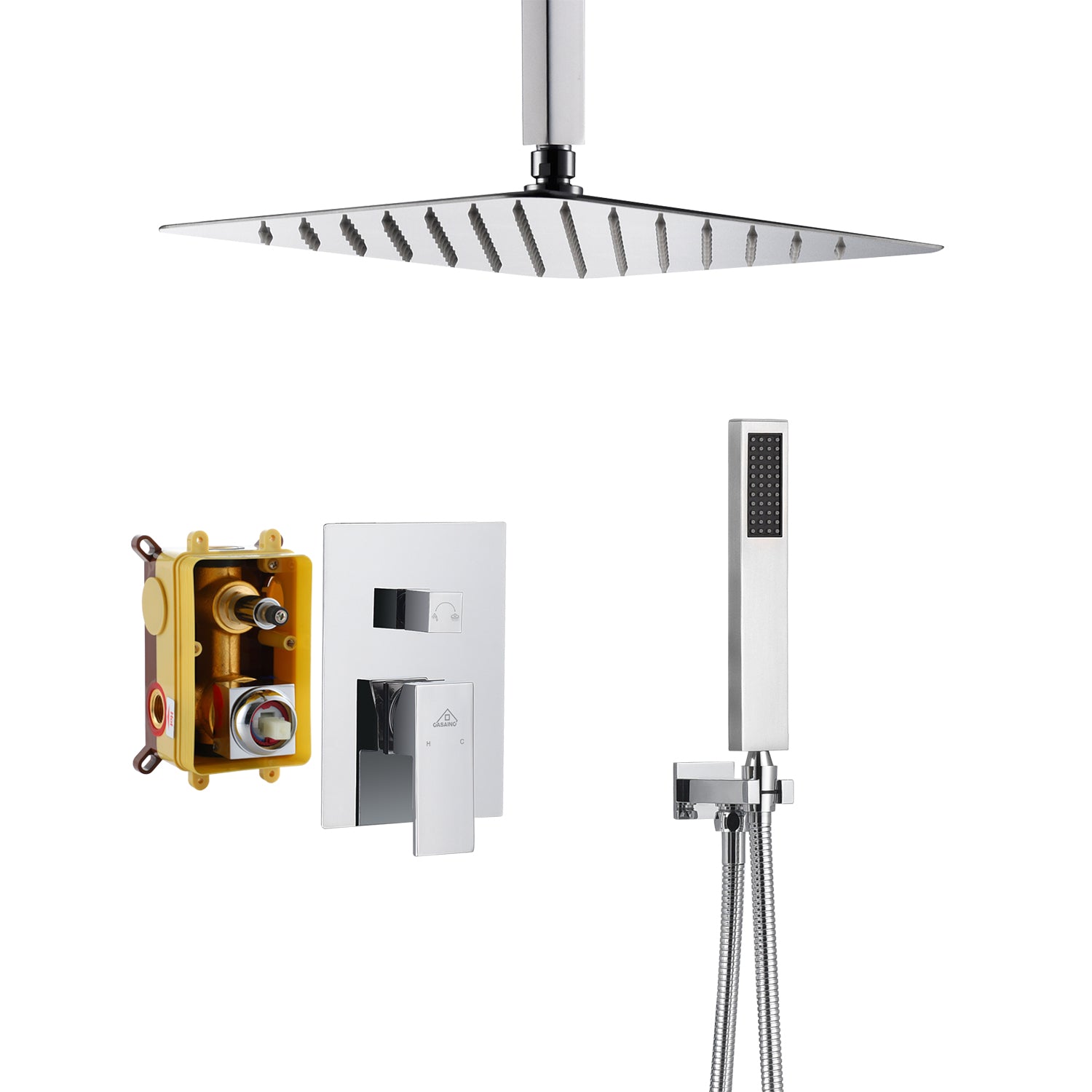 Casainc 2 Function 10" Ceiling Mount Dual Shower Heads Shower System In Black
